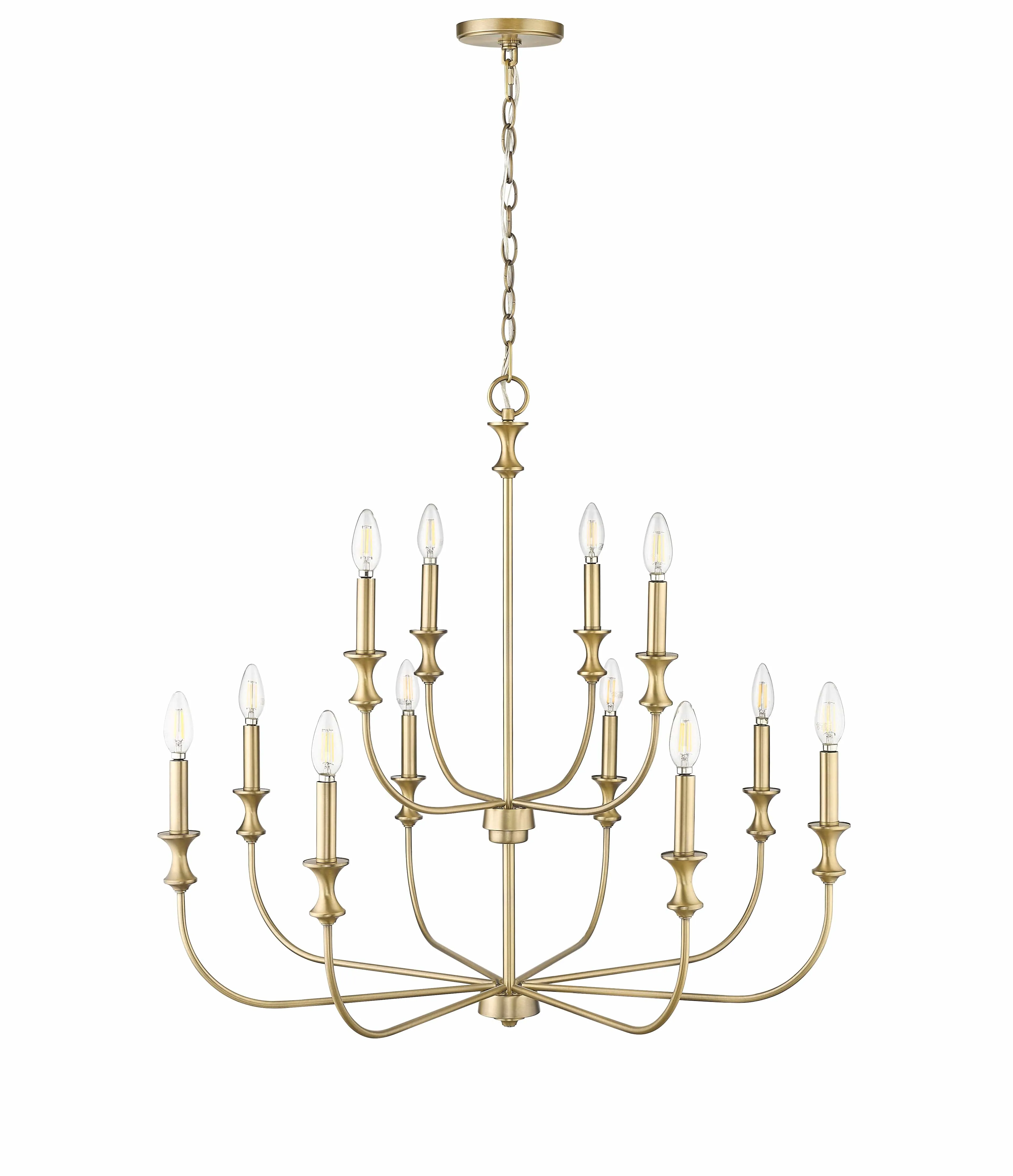 12 Lamps Savanne Chandelier - Vintage Brass - 33.9in Diameter - E12 Candelabra Base