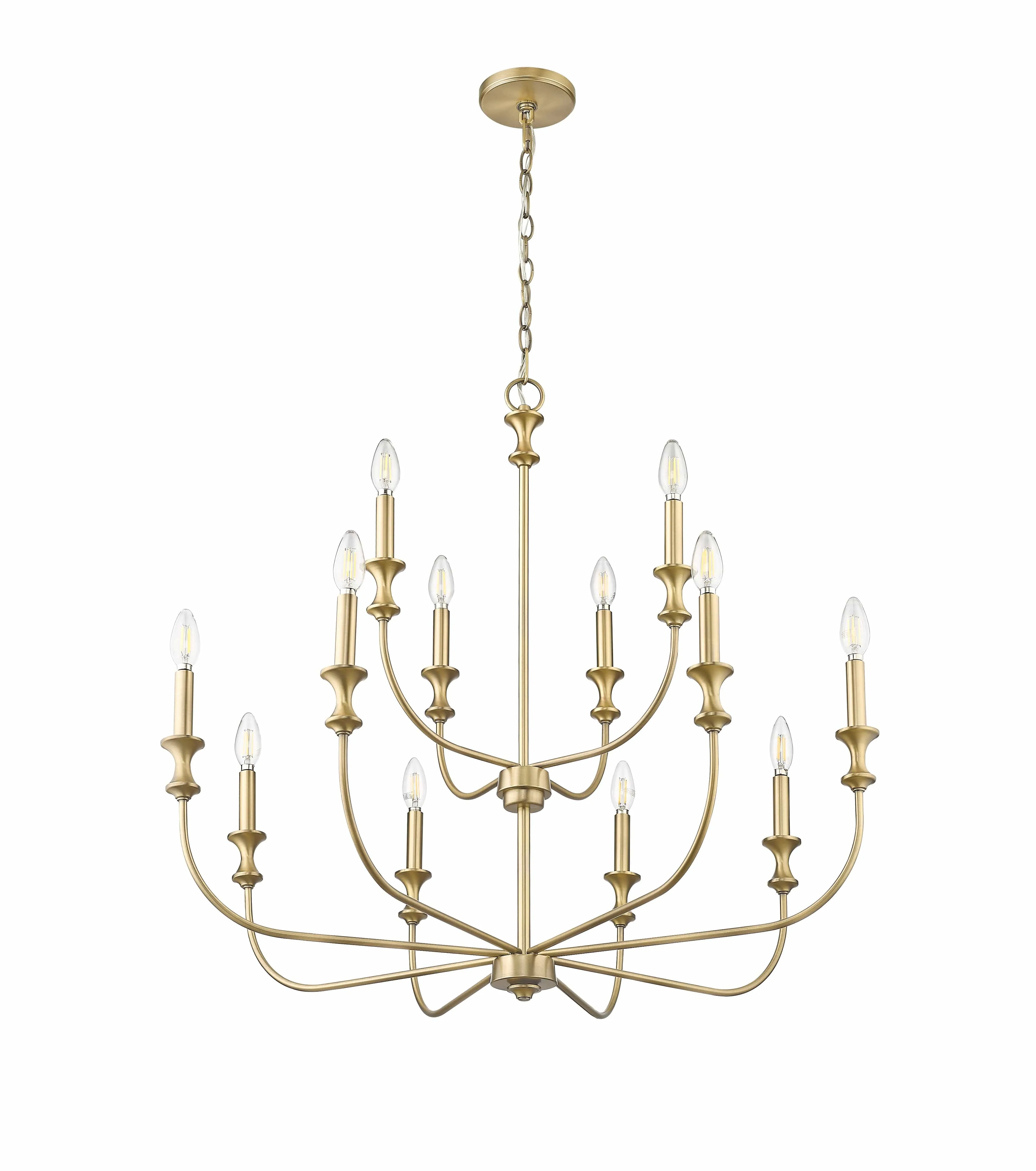 12 Lamps Savanne Chandelier - Vintage Brass - 33.9in Diameter - E12 Candelabra Base