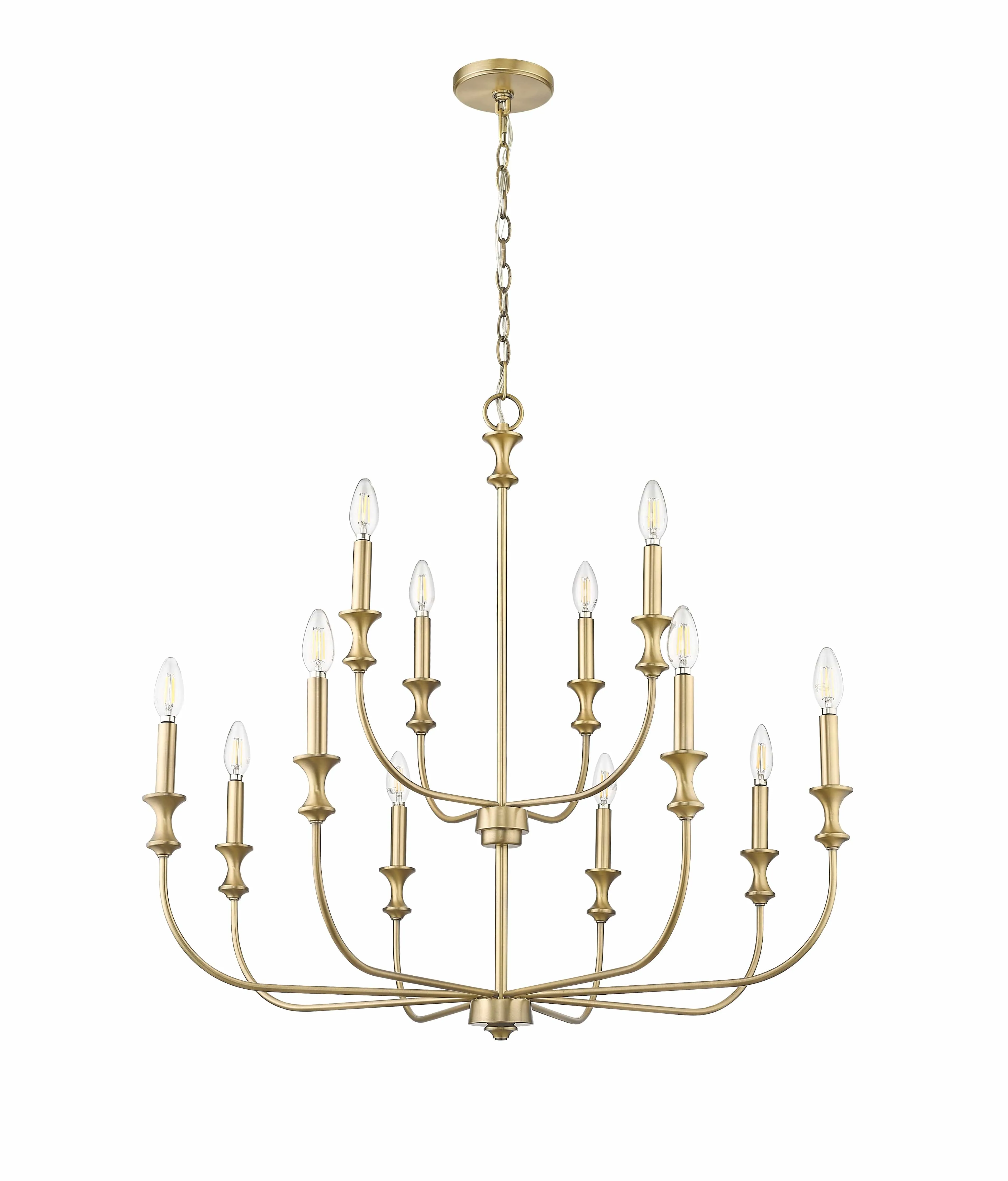 12 Lamps Savanne Chandelier - Vintage Brass - 33.9in Diameter - E12 Candelabra Base