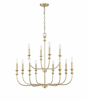 12 Lamps Savanne Chandelier - Vintage Brass - 33.9in Diameter - E12 Candelabra Base
