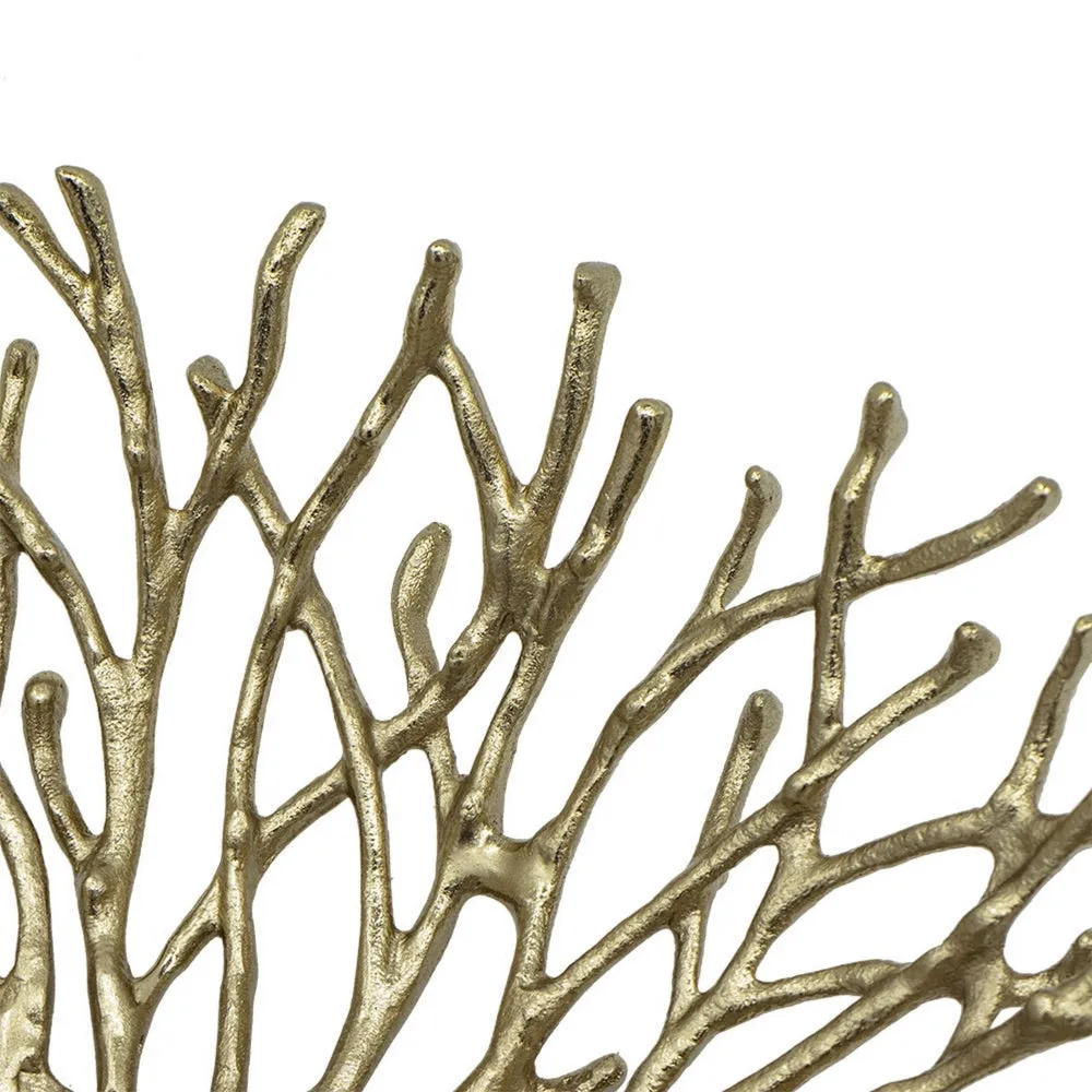 14 Inch Decorative Bowl, Aluminum, Tree Branch Design, Gold