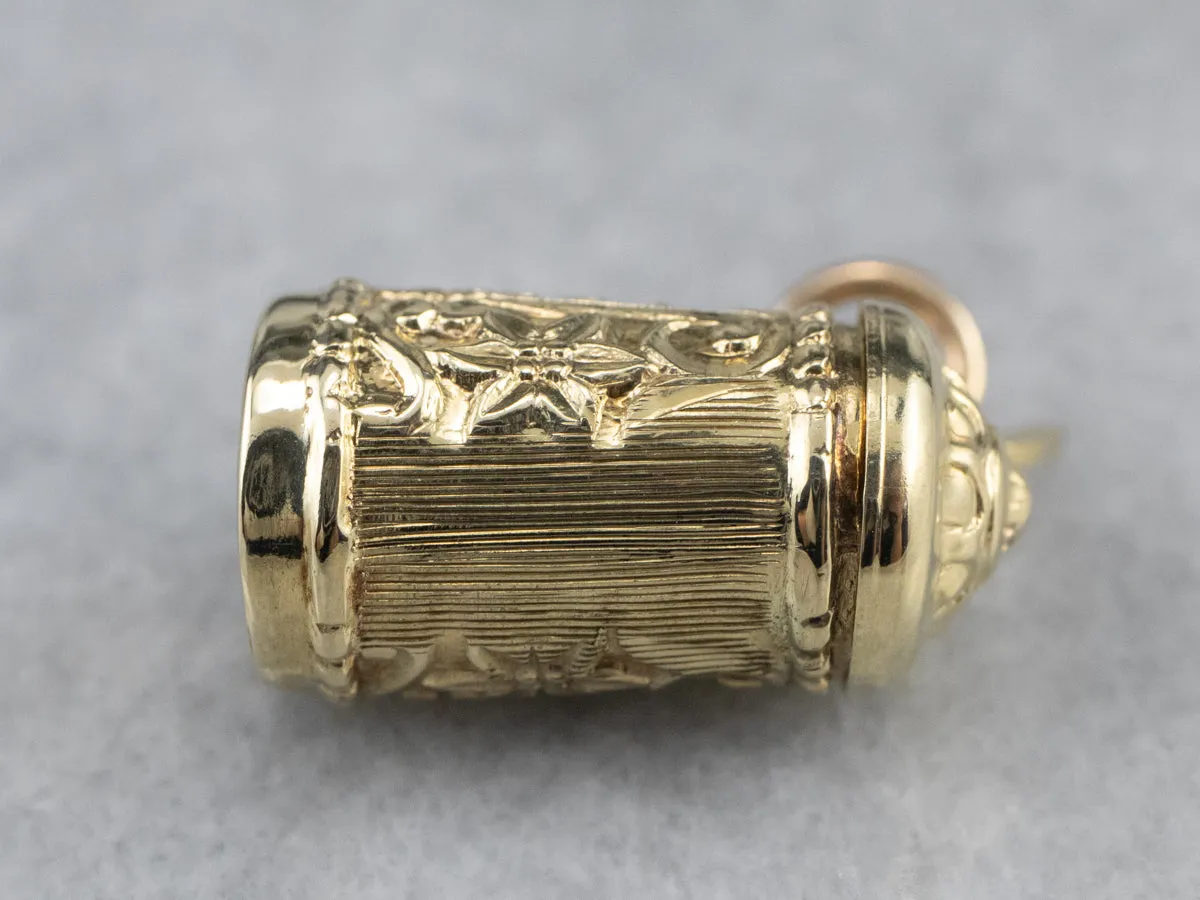 14K Gold Beer Stein Charm with Hinged Lid