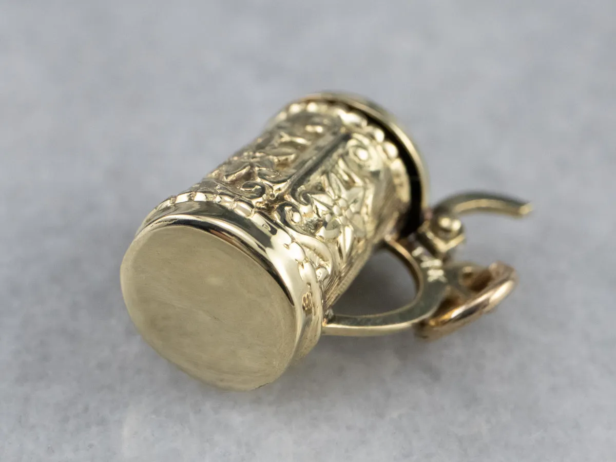 14K Gold Beer Stein Charm with Hinged Lid