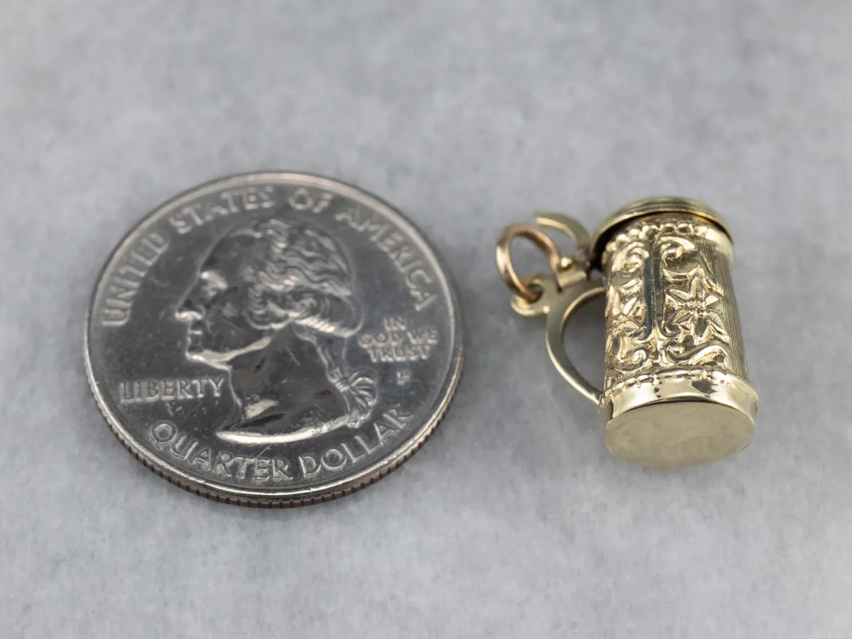 14K Gold Beer Stein Charm with Hinged Lid