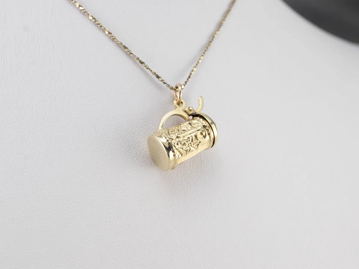 14K Gold Beer Stein Charm with Hinged Lid