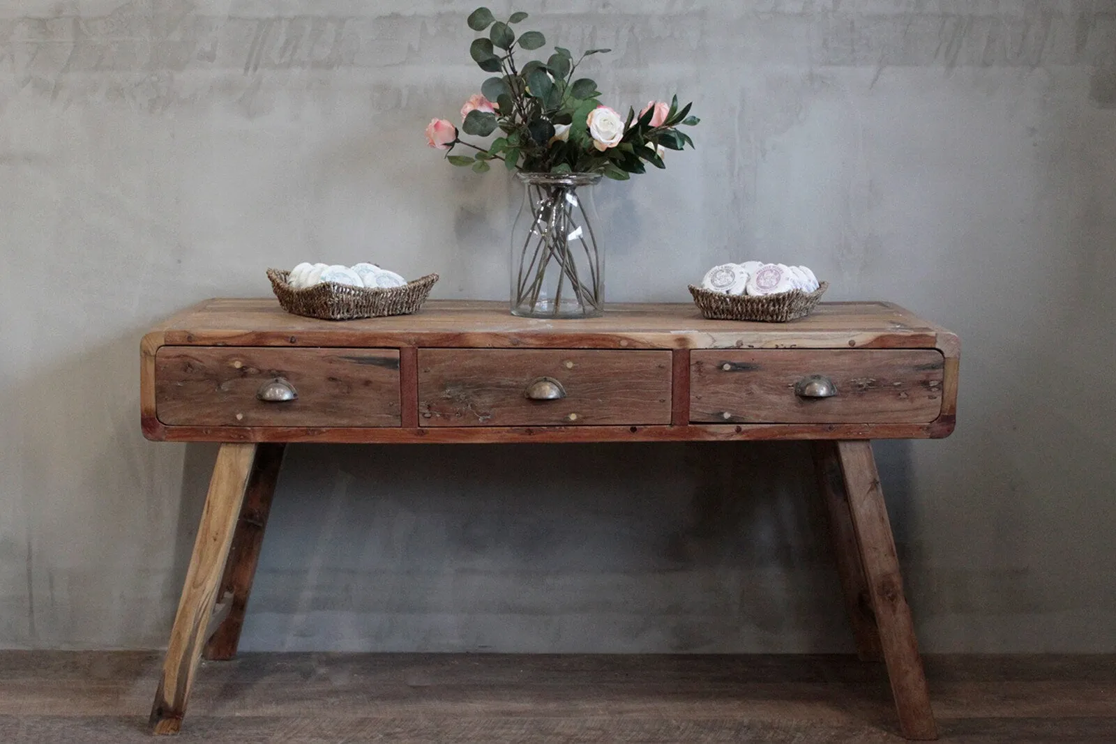 3 drawer hand-crafted Console Table - Recycled Wood - eco-friendly 150x50x80cm