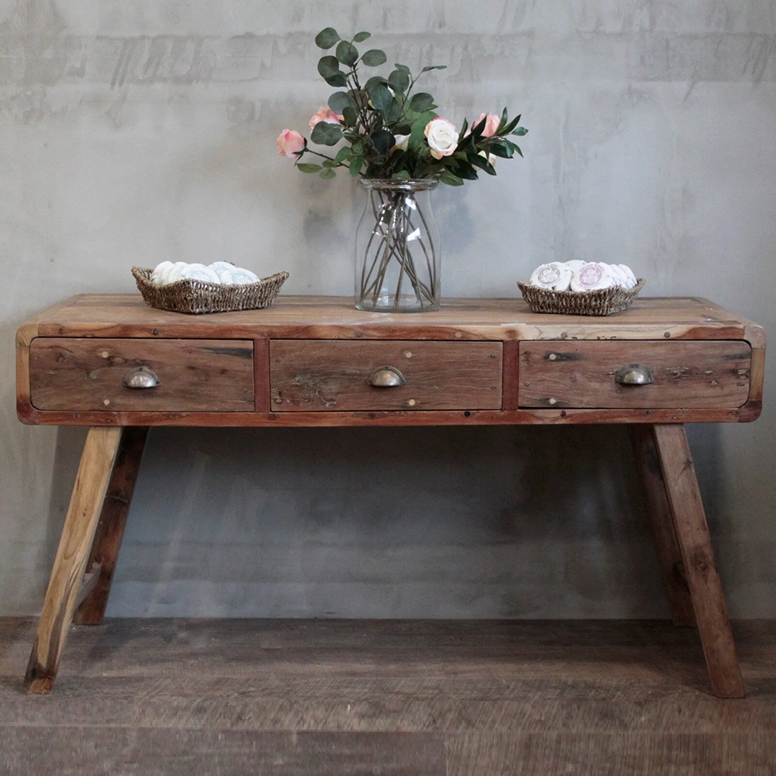 3 drawer hand-crafted Console Table - Recycled Wood - eco-friendly 150x50x80cm