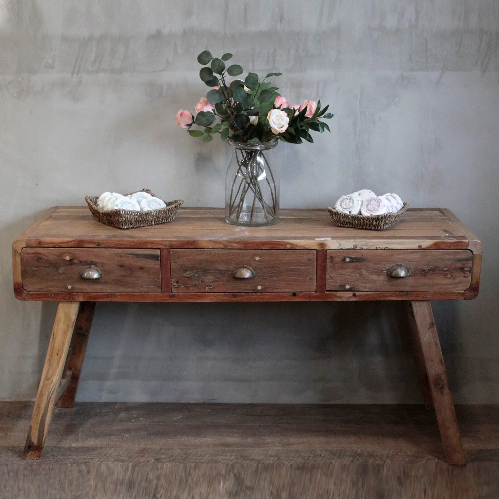 3 drawer hand-crafted Console Table - Recycled Wood - eco-friendly 150x50x80cm