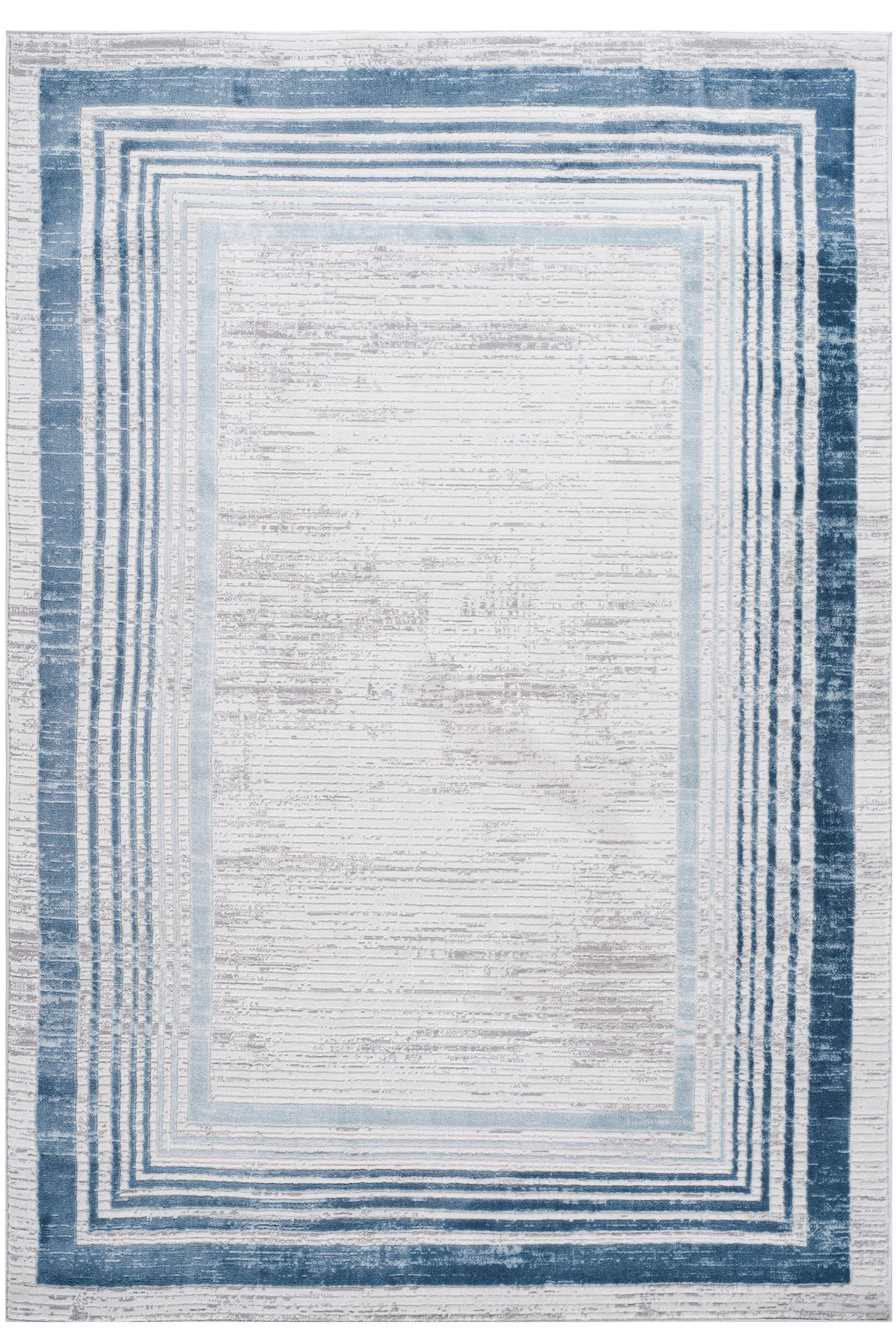 5X7 Blue/Ivory/Bordered Non-Shedding Living Room Bedroom Dining Home Office Stylish and Stain Resistant Area Rug
