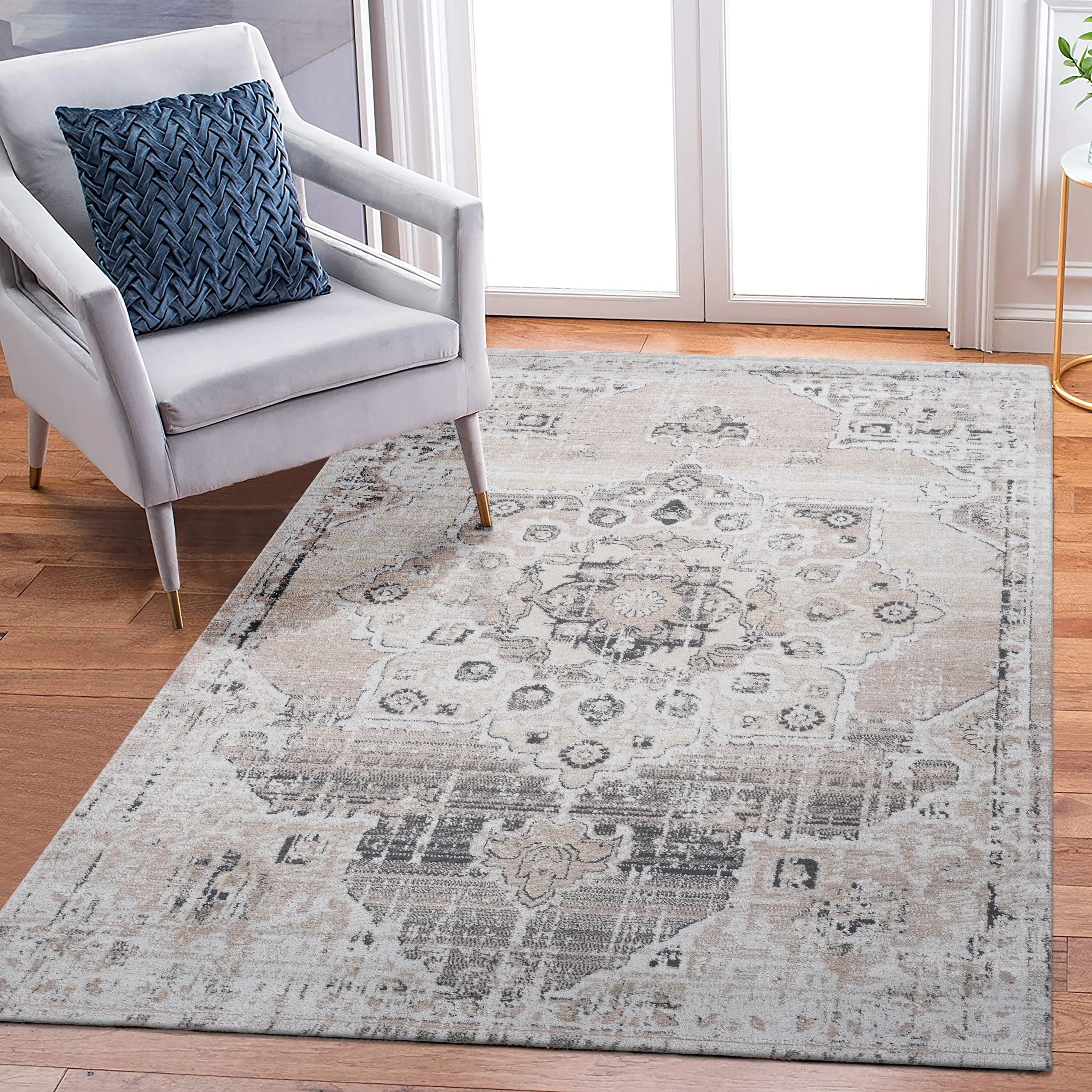 6X9 Cream/Beige /Medallion Non-Shedding Living Room Bedroom Dining Home Office Stylish and Stain Resistant Area Rug