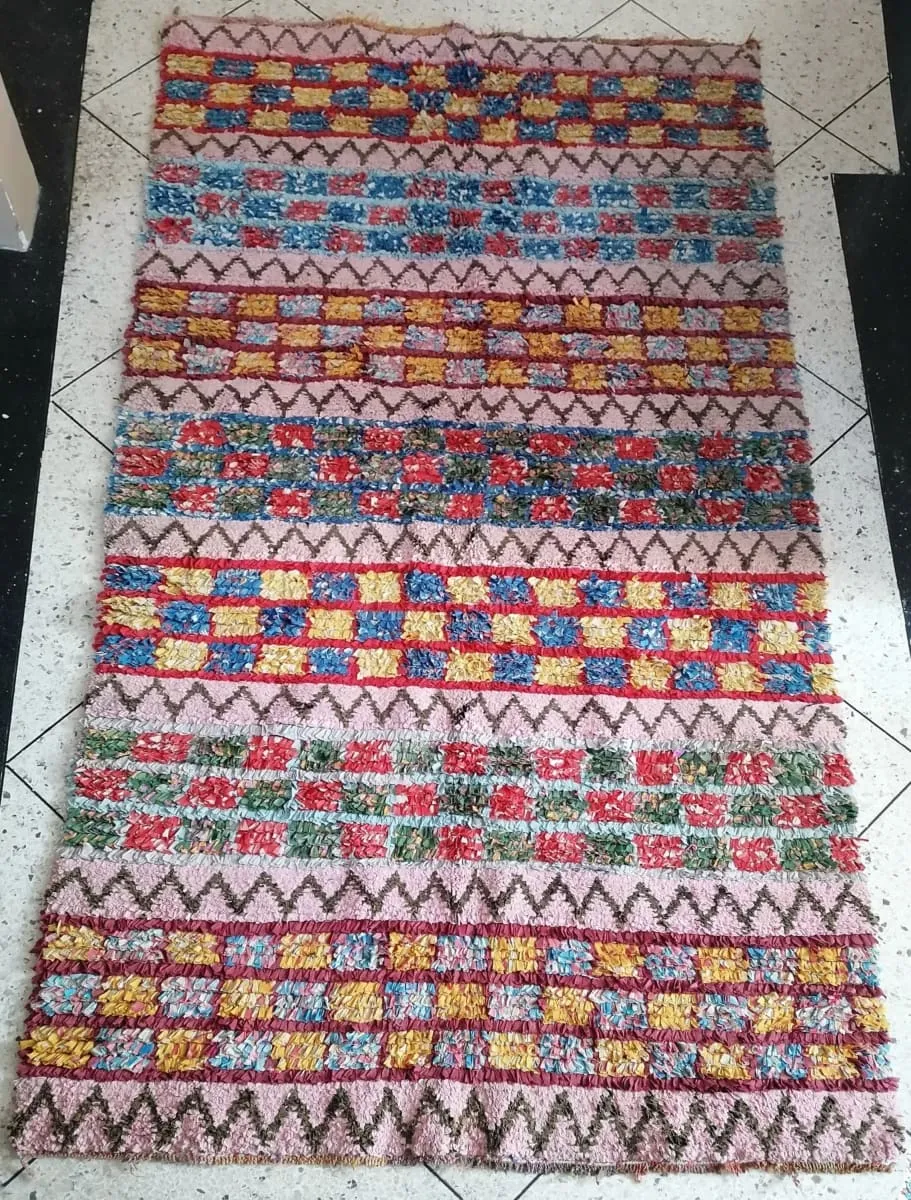 88"x 46" Moroccan Rug, Moroccan Handmade Boucherouite, Colorful Bohemian Rug