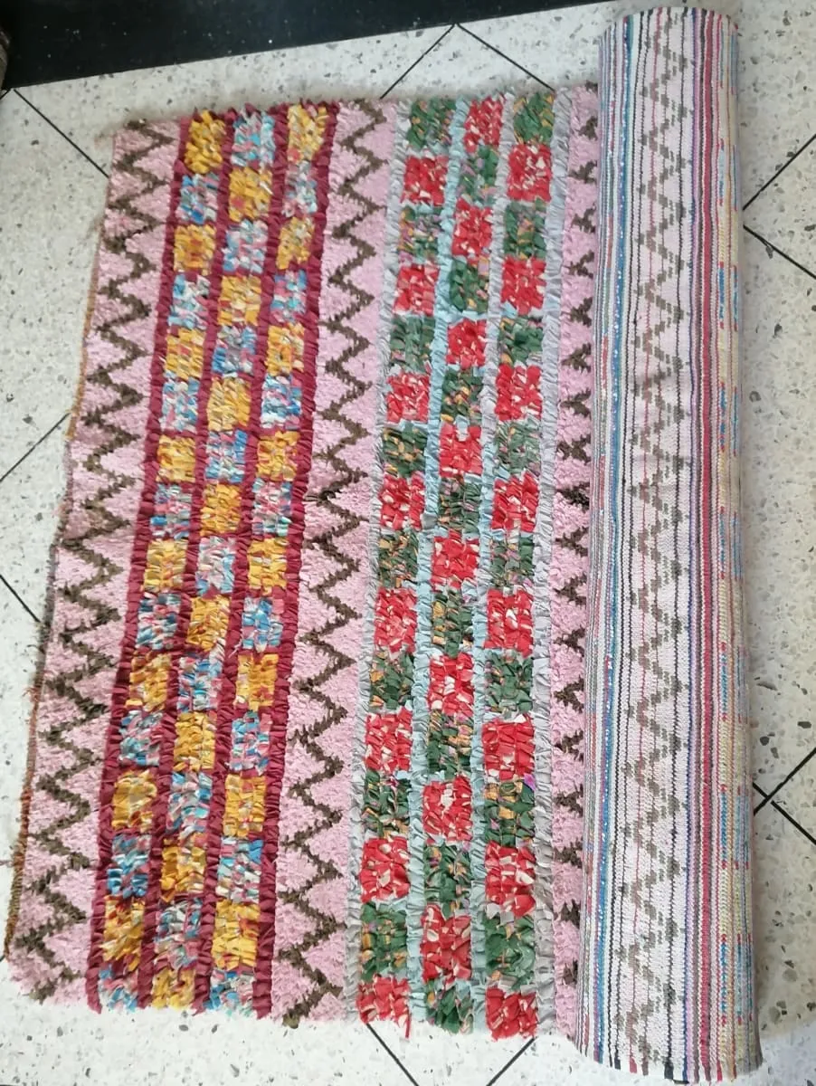 88"x 46" Moroccan Rug, Moroccan Handmade Boucherouite, Colorful Bohemian Rug