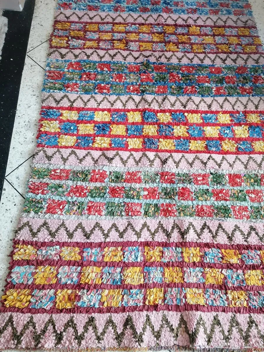 88"x 46" Moroccan Rug, Moroccan Handmade Boucherouite, Colorful Bohemian Rug