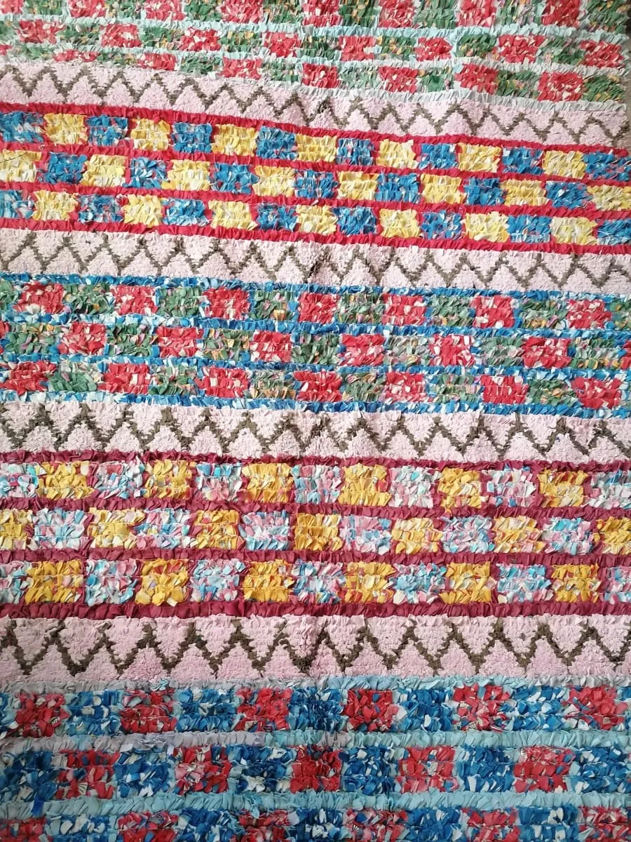 88"x 46" Moroccan Rug, Moroccan Handmade Boucherouite, Colorful Bohemian Rug