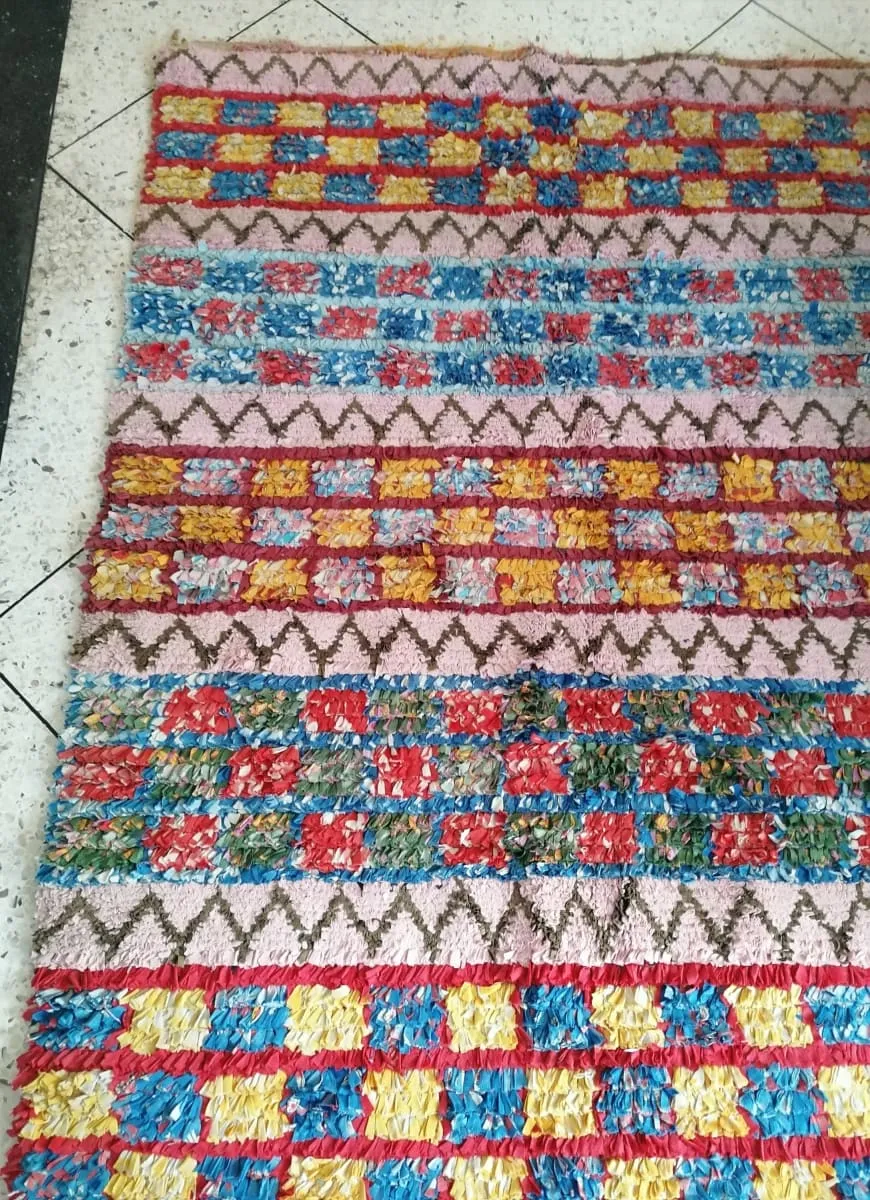 88"x 46" Moroccan Rug, Moroccan Handmade Boucherouite, Colorful Bohemian Rug