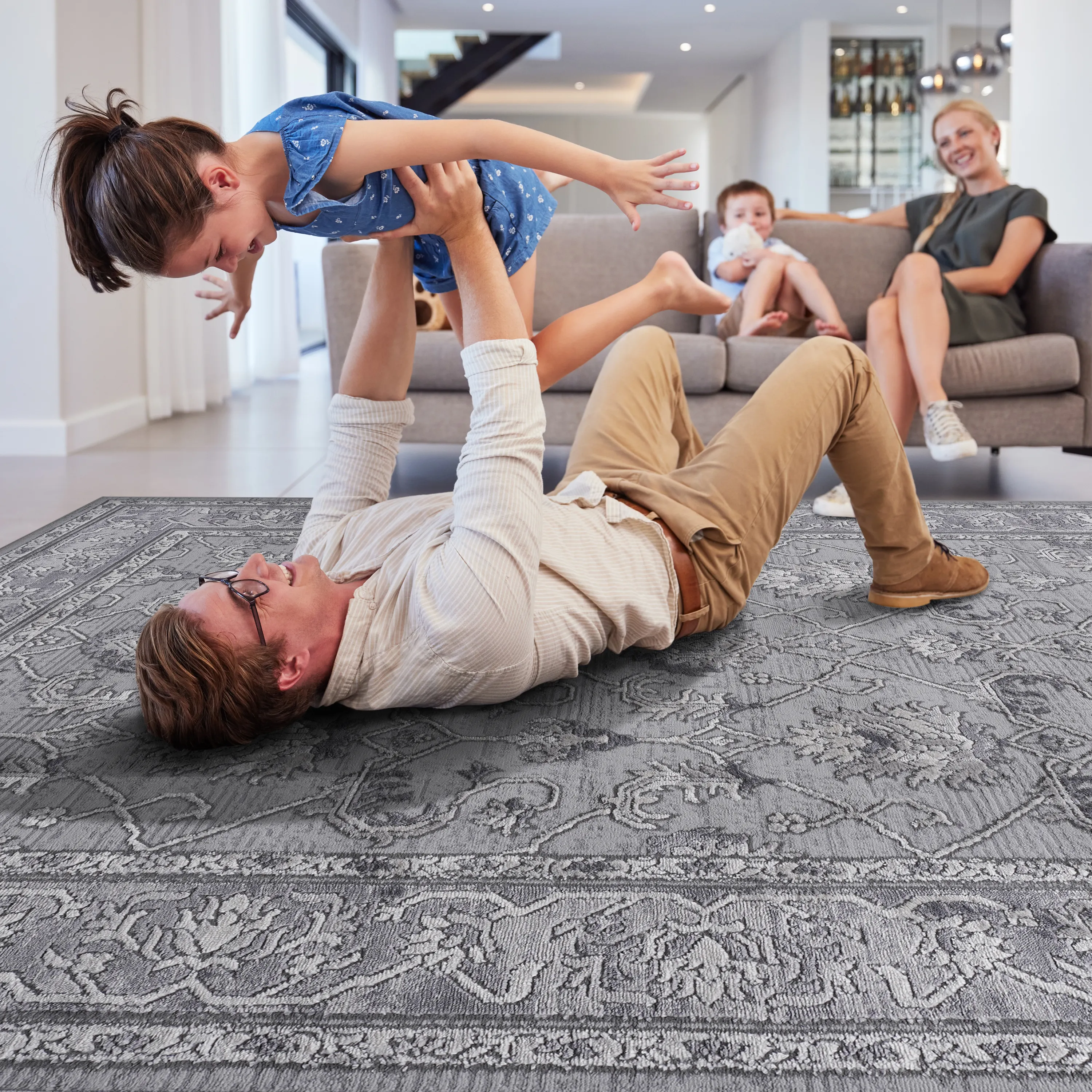 8X10 Grey/Oriental Non-Shedding Living Room Bedroom Dining Home Office Stylish and Stain Resistant Area Rug