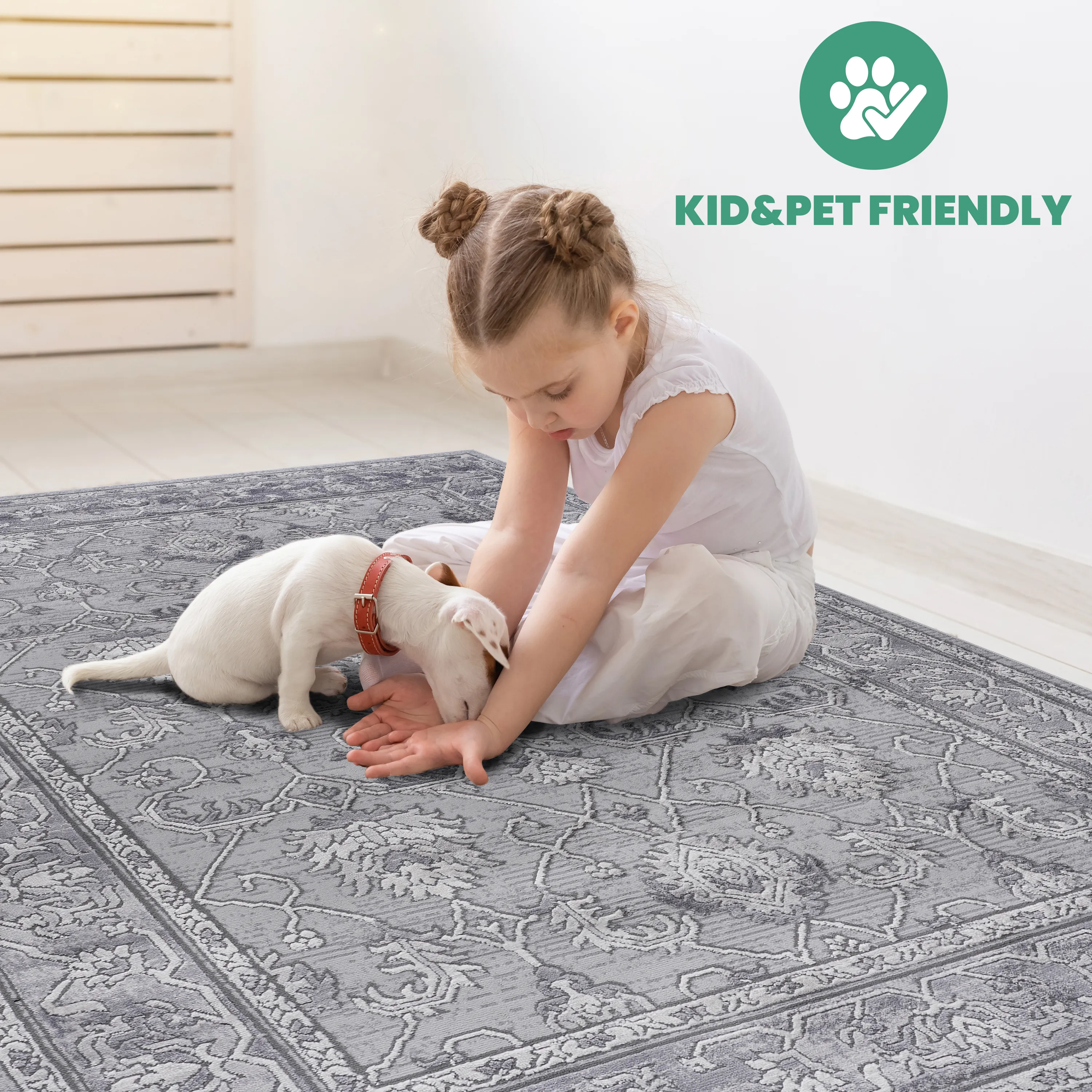 8X10 Grey/Oriental Non-Shedding Living Room Bedroom Dining Home Office Stylish and Stain Resistant Area Rug