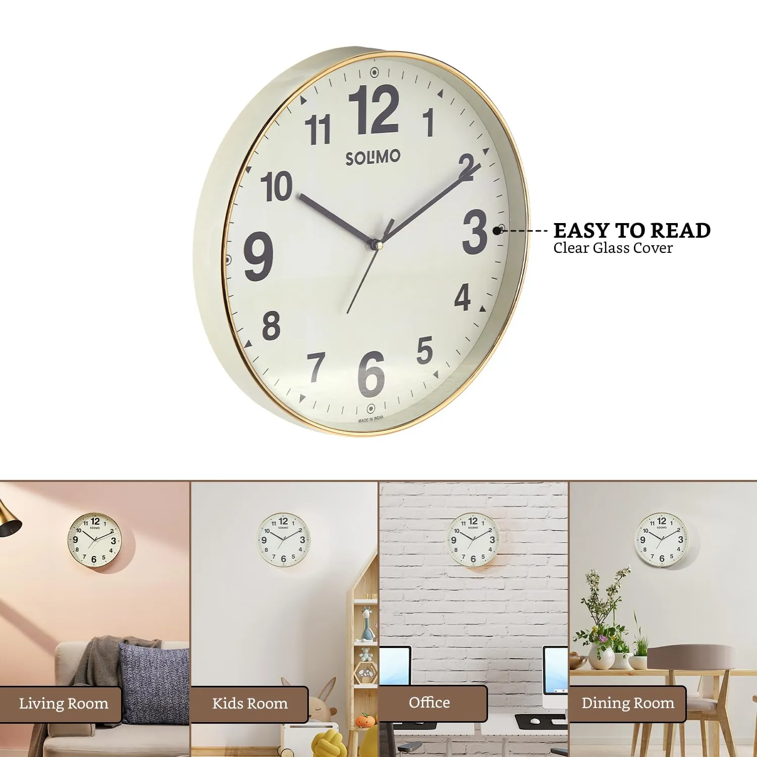 Amazon Brand - Solimo Round Office Analog Wall Clock | Plastic | Silent Sweep Movement | 12 Inch | Ivory
