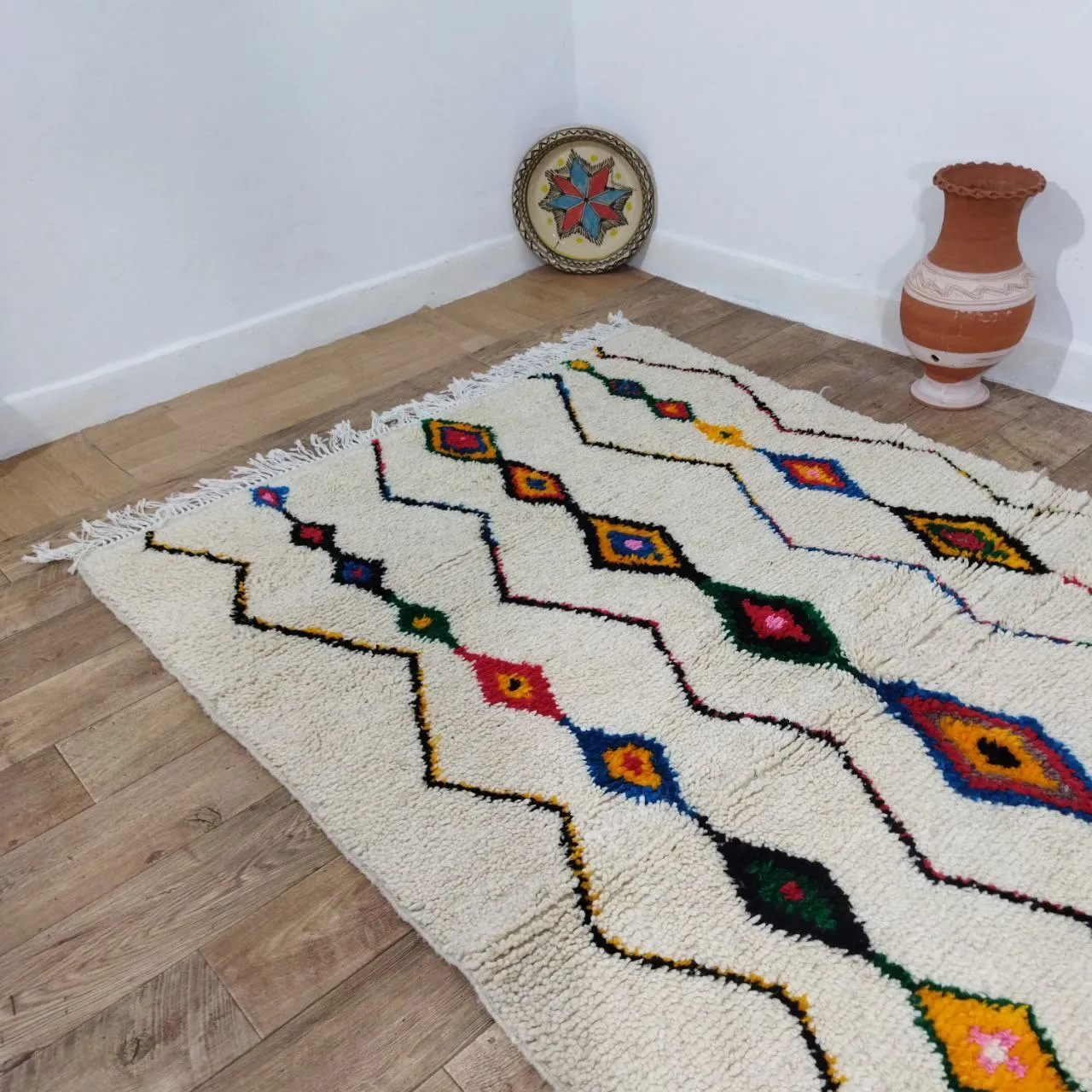 Authentic Colorful Rug 5x8 Ft - Moroccan Wool Berber Carpet