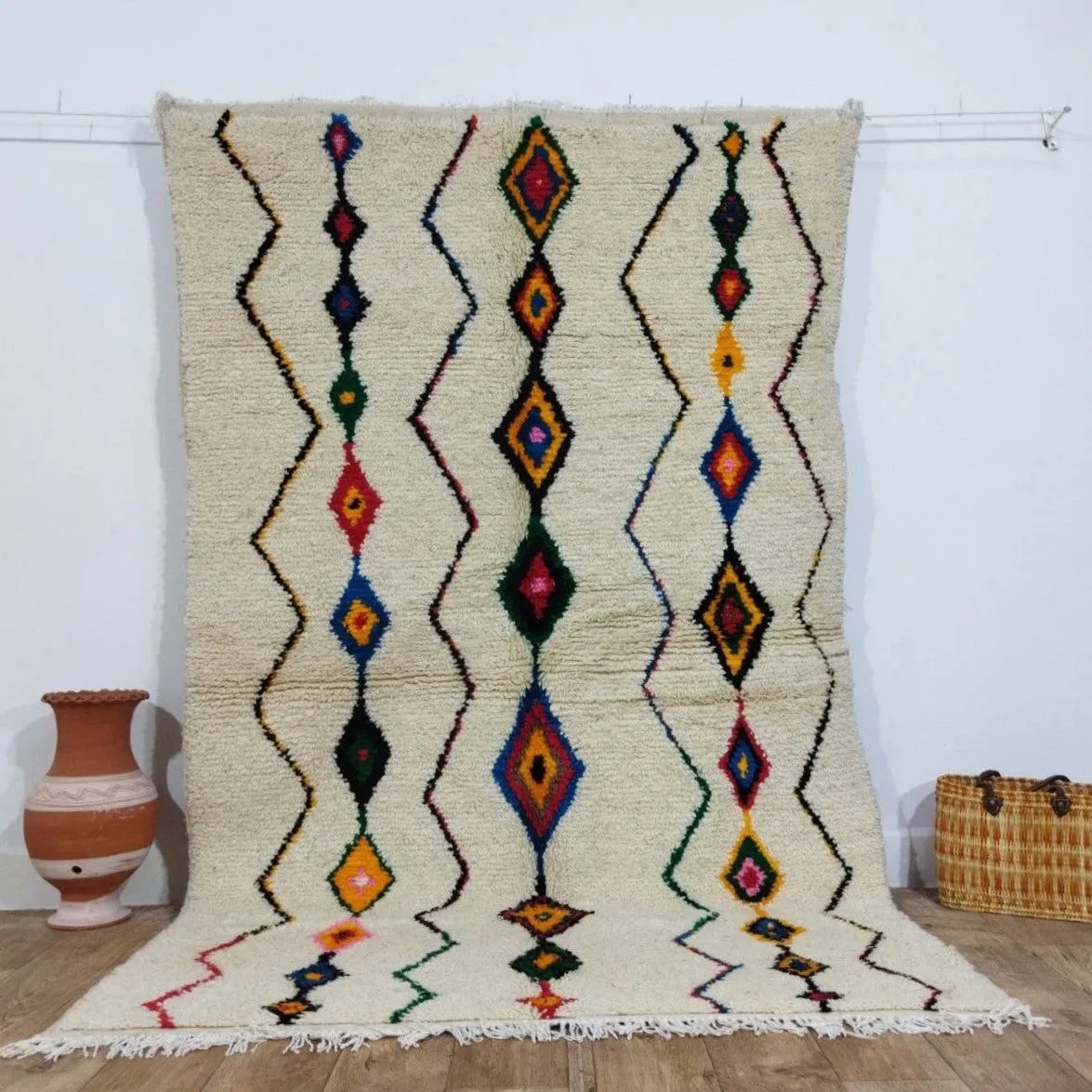 Authentic Colorful Rug 5x8 Ft - Moroccan Wool Berber Carpet