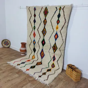 Authentic Colorful Rug 5x8 Ft - Moroccan Wool Berber Carpet