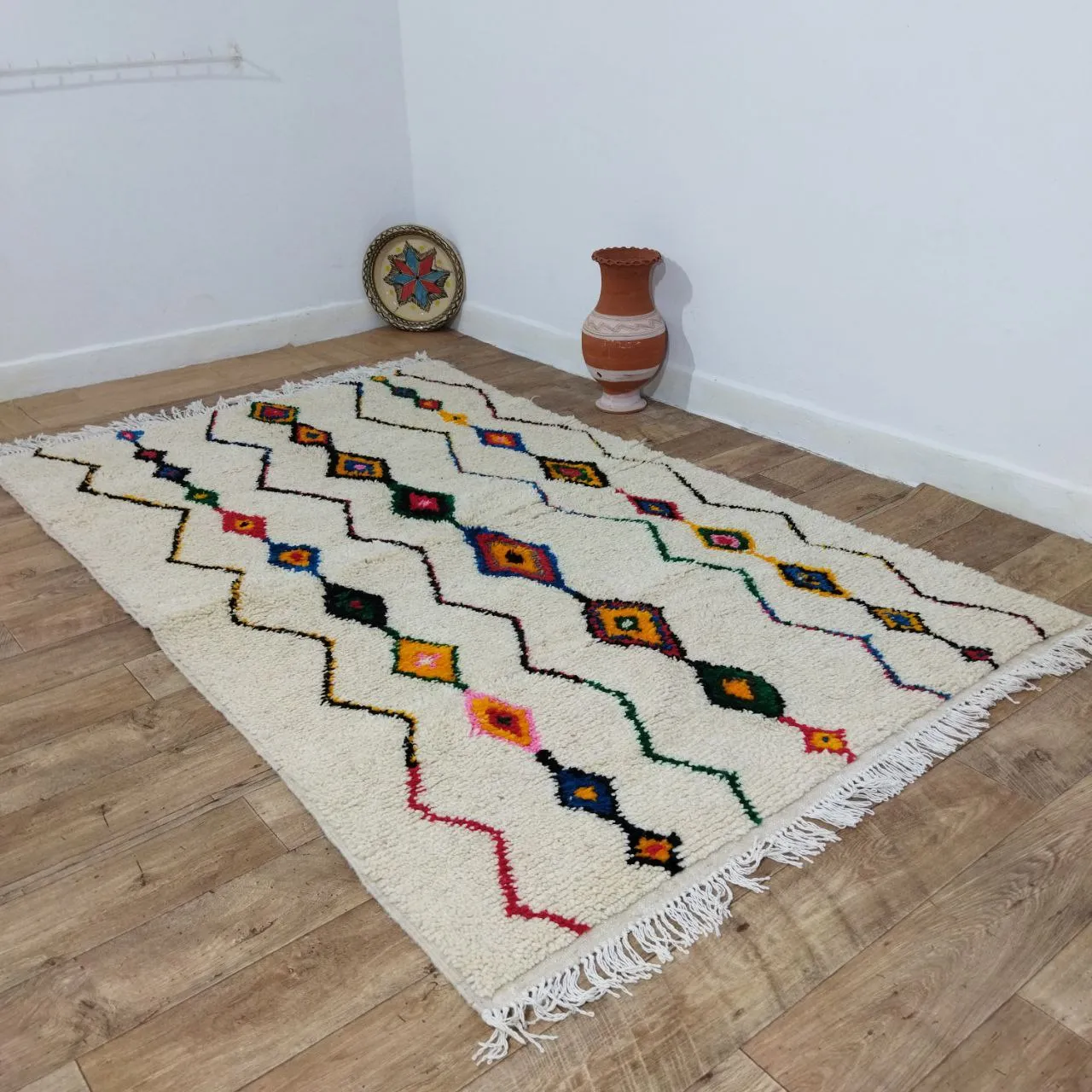 Authentic Colorful Rug 5x8 Ft - Moroccan Wool Berber Carpet