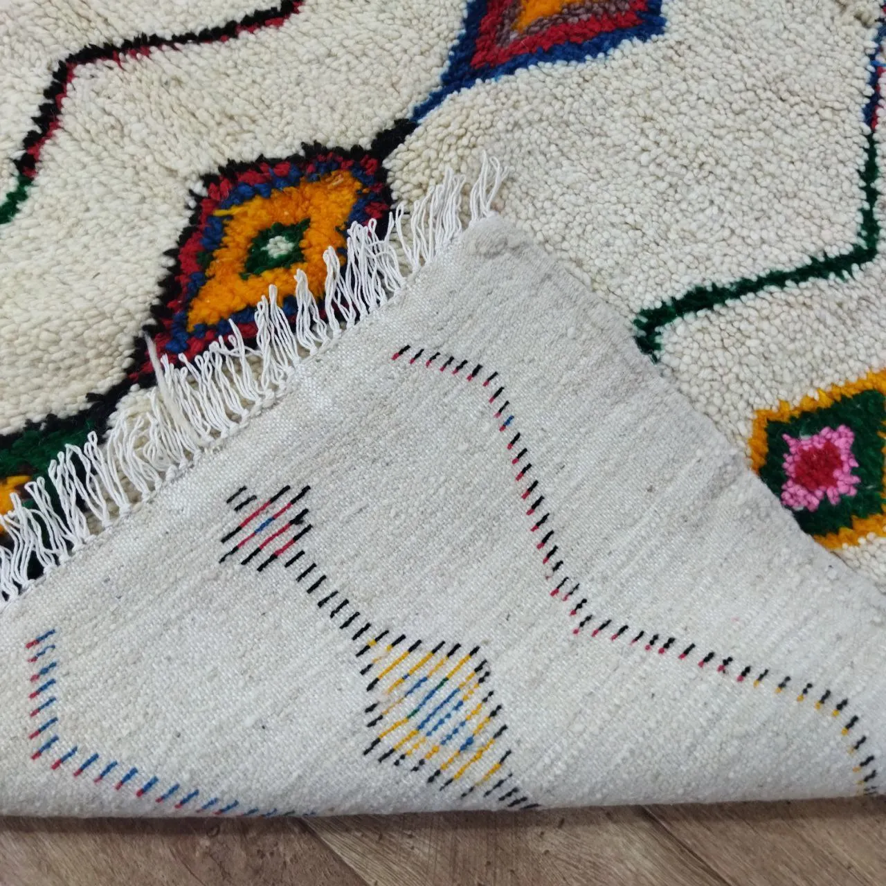 Authentic Colorful Rug 5x8 Ft - Moroccan Wool Berber Carpet