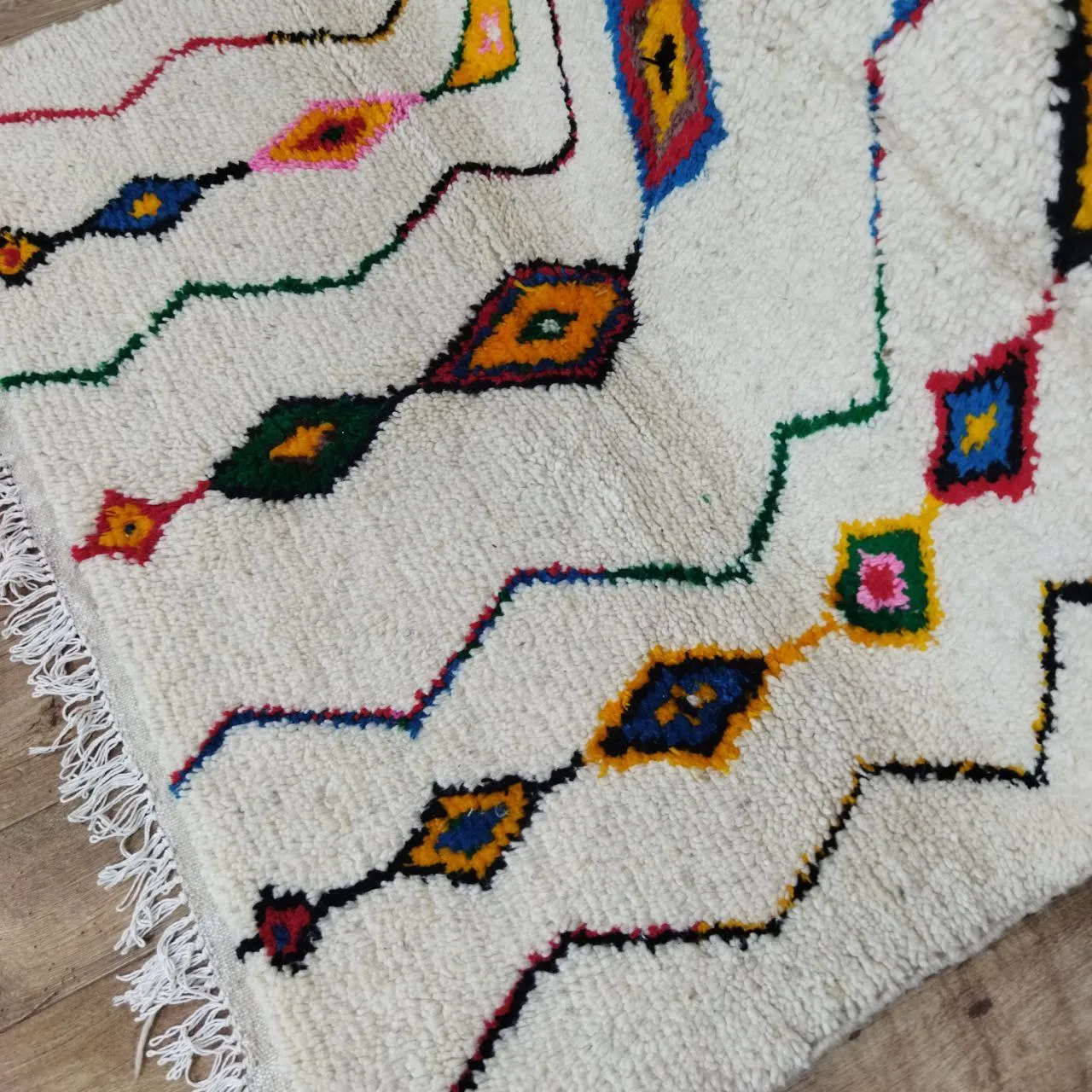 Authentic Colorful Rug 5x8 Ft - Moroccan Wool Berber Carpet