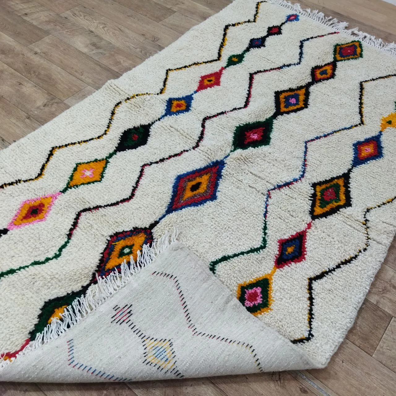 Authentic Colorful Rug 5x8 Ft - Moroccan Wool Berber Carpet