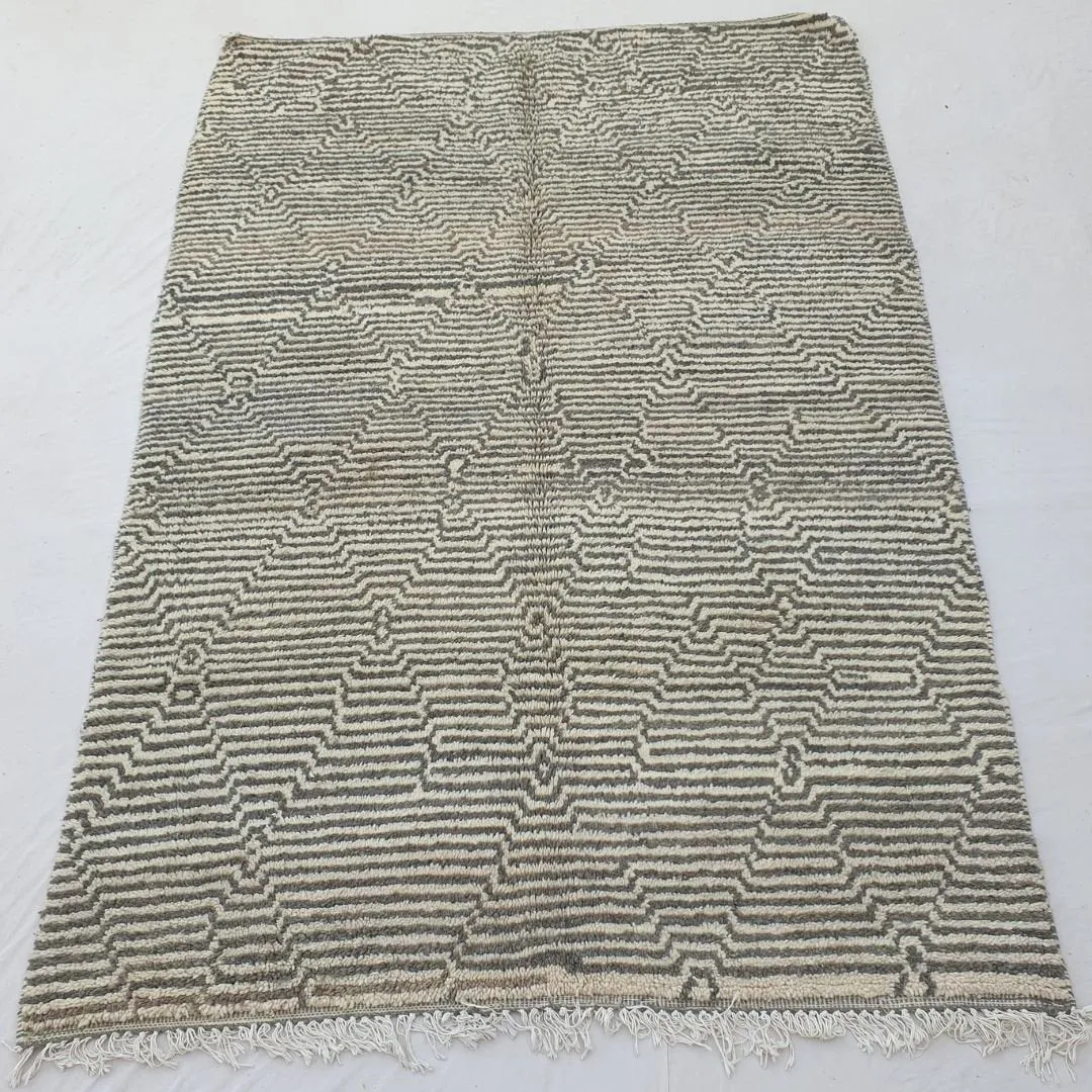 Bchadia | Black & White Moroccan Rug 6x9 Soft Beni Ourain | Handmade Berber Wool Carpet | 6'43x9'51 Ft | 196x290 cm