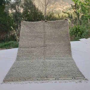 Bchadia | Black & White Moroccan Rug 6x9 Soft Beni Ourain | Handmade Berber Wool Carpet | 6'43x9'51 Ft | 196x290 cm