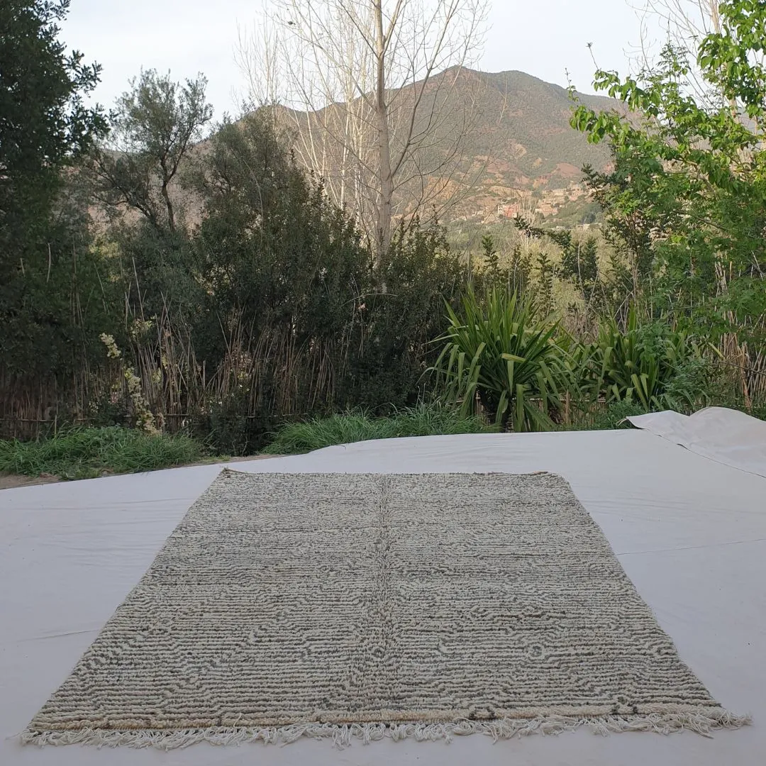 Bchadia | Black & White Moroccan Rug 6x9 Soft Beni Ourain | Handmade Berber Wool Carpet | 6'43x9'51 Ft | 196x290 cm