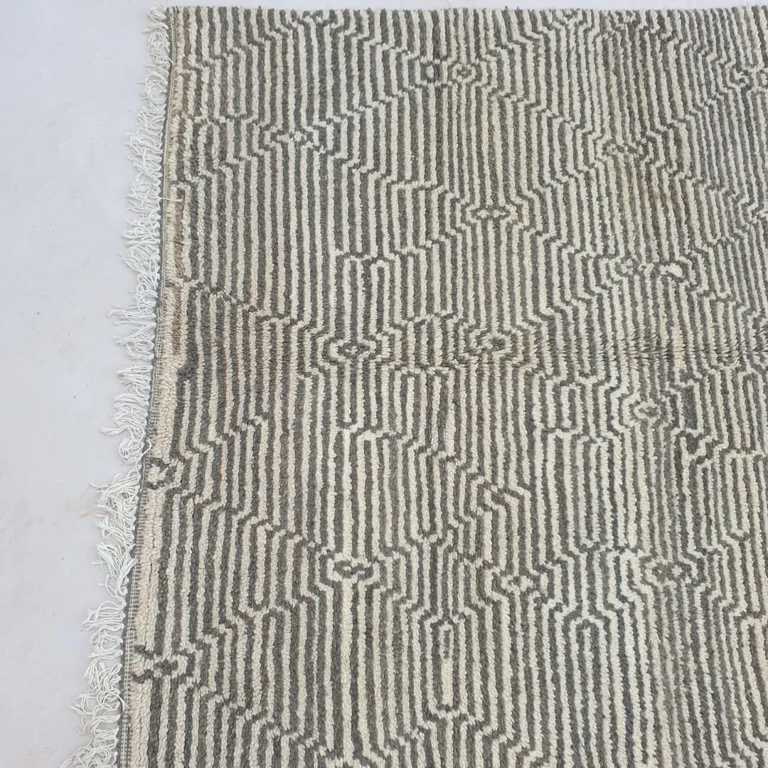 Bchadia | Black & White Moroccan Rug 6x9 Soft Beni Ourain | Handmade Berber Wool Carpet | 6'43x9'51 Ft | 196x290 cm