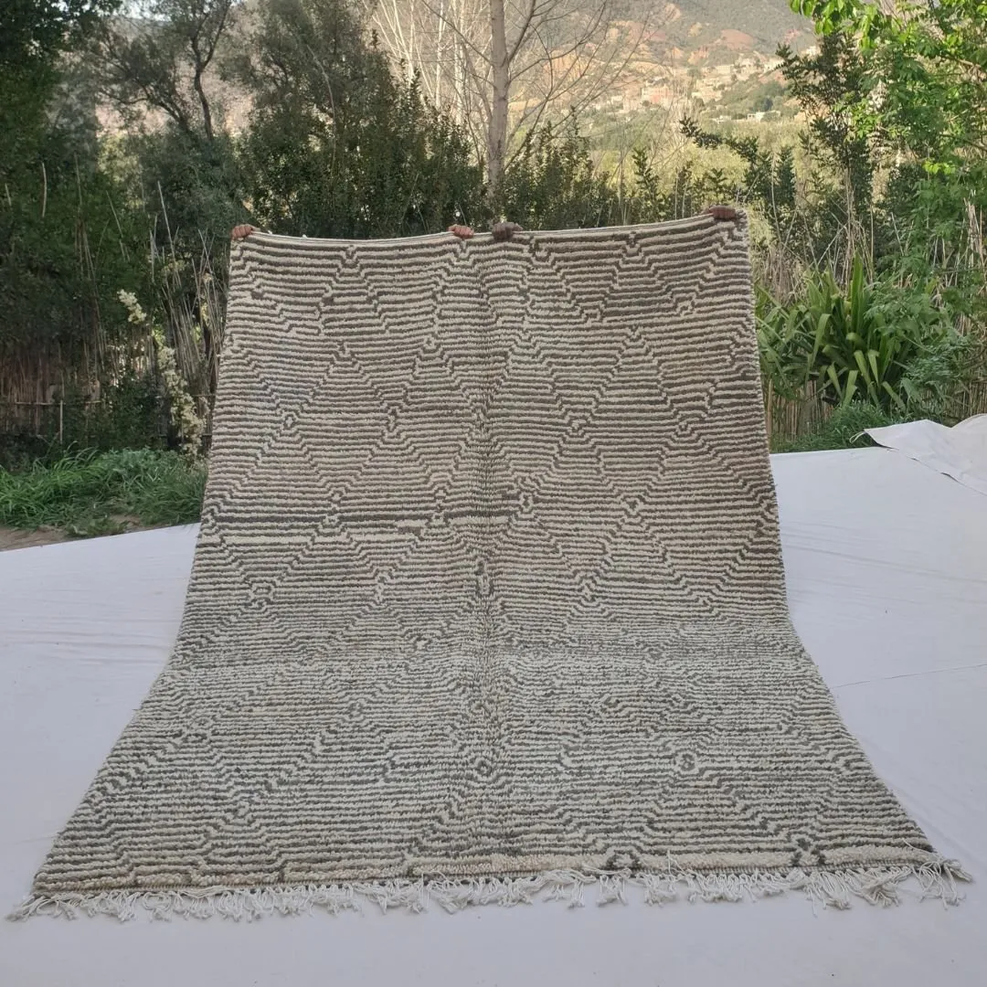Bchadia | Black & White Moroccan Rug 6x9 Soft Beni Ourain | Handmade Berber Wool Carpet | 6'43x9'51 Ft | 196x290 cm