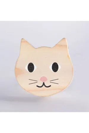 Beige Cat Face Wooden Knob