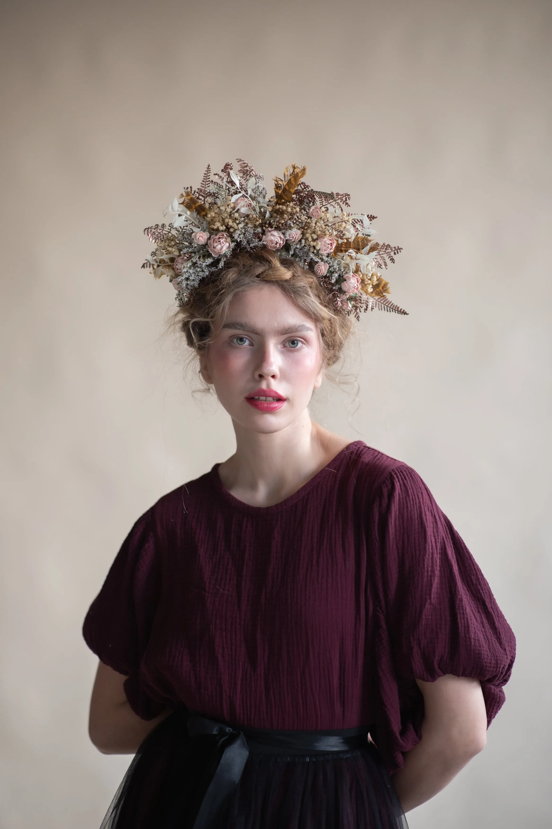 Big vintage peony flower headband