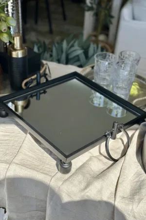 Blair Black Iron and Mirror Tray - Square