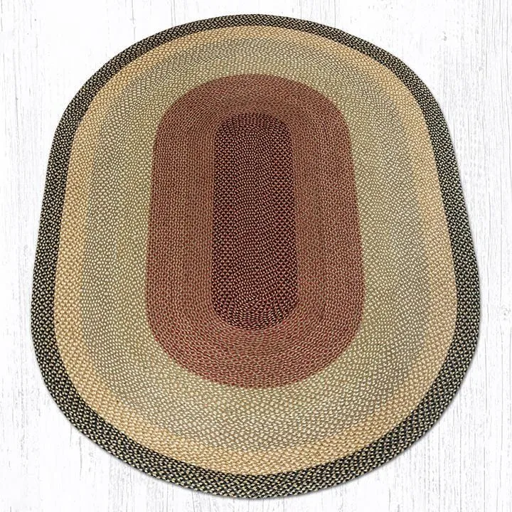 Burgundy, Gray, & Cream Braided Rug - Oval
