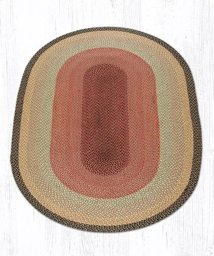 Burgundy, Gray, & Cream Braided Rug - Oval