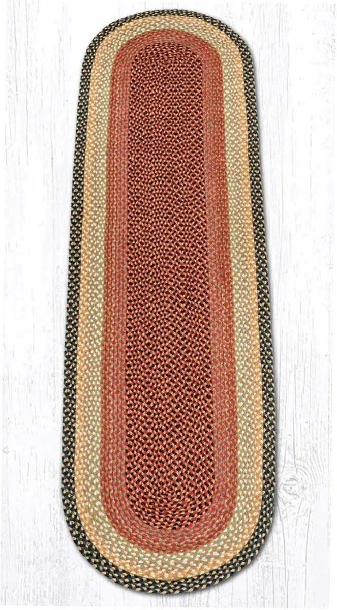 Burgundy, Gray, & Cream Braided Rug - Oval
