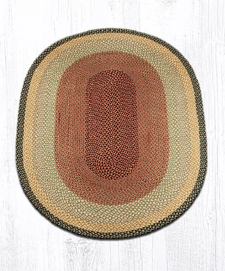 Burgundy, Gray, & Cream Braided Rug - Oval