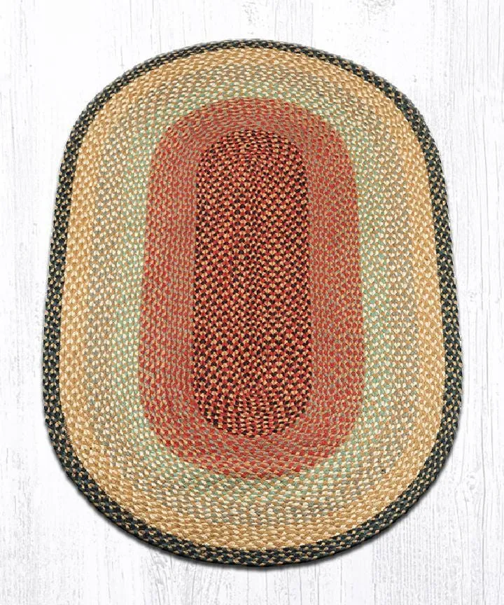 Burgundy, Gray, & Cream Braided Rug - Oval