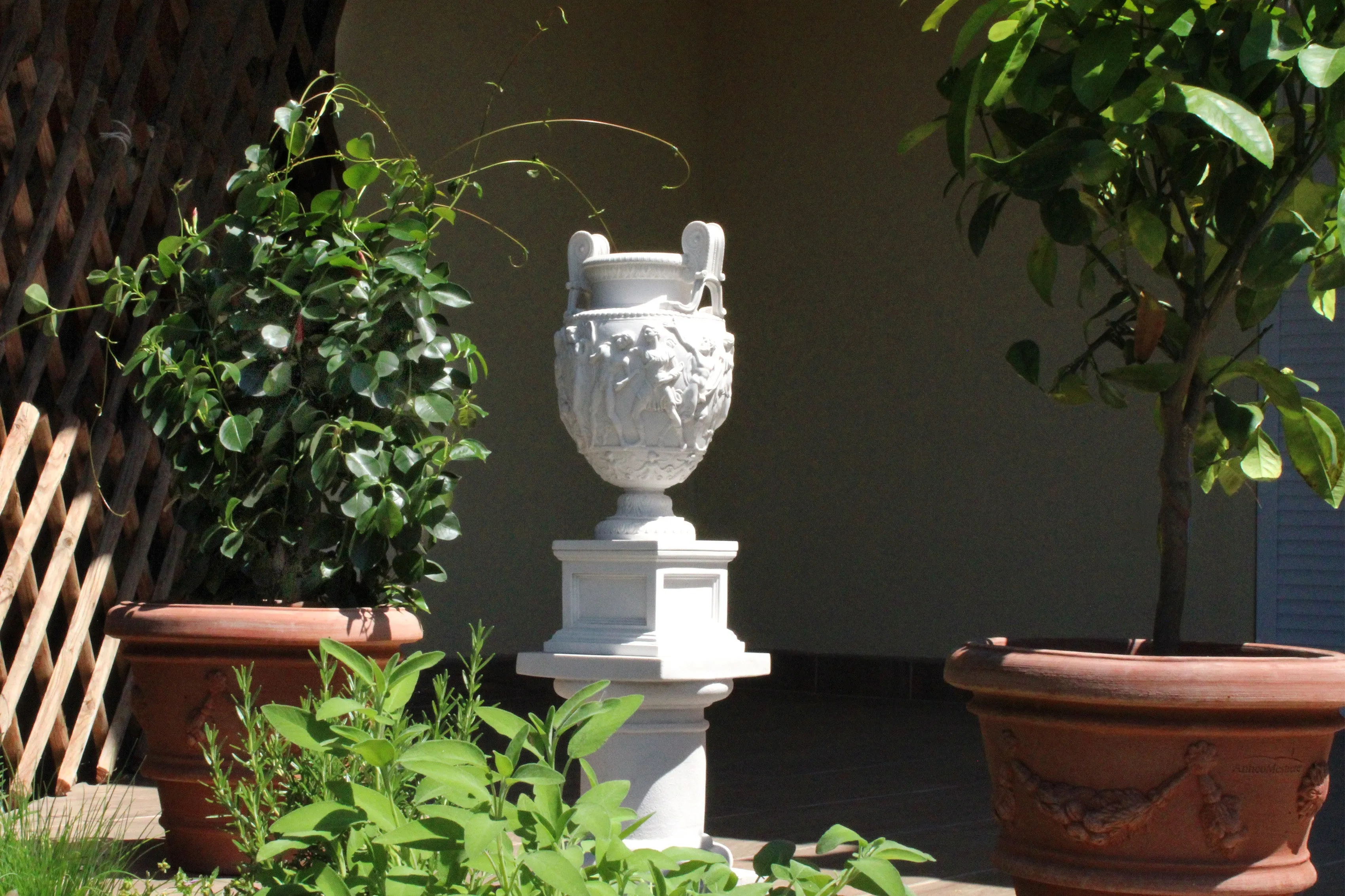 Classic Marble Vase on Large Pedestal