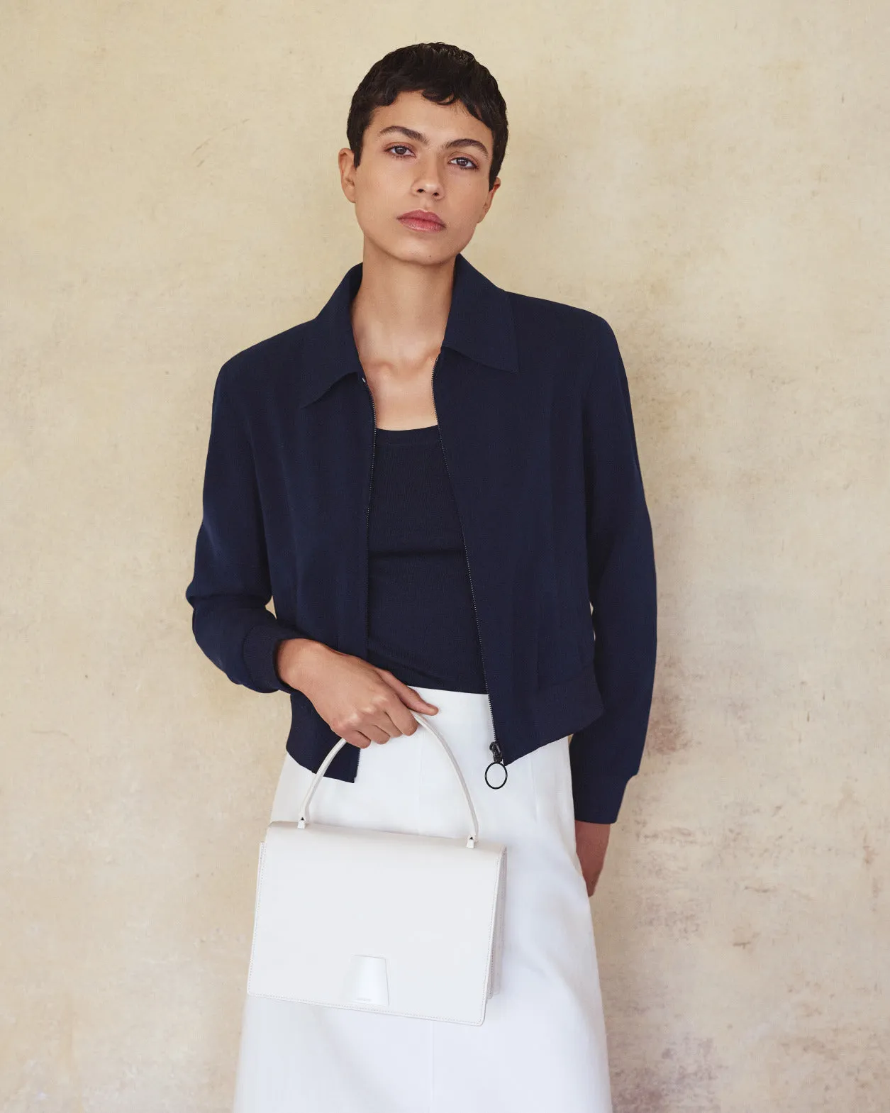 Cropped Bomber Jacket in Cool Wool
