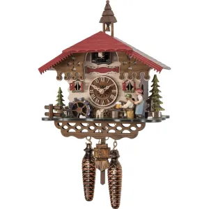 Cuckoo Clock - Quartz Black Forest Lady with Rolling Pin Chalet with Music - Engstler