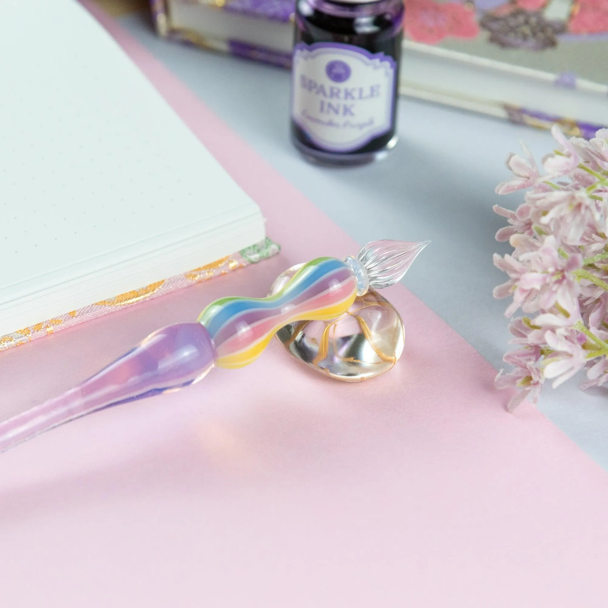 Dreamy Rainbow Balloon Glass Dip Pen | Rose