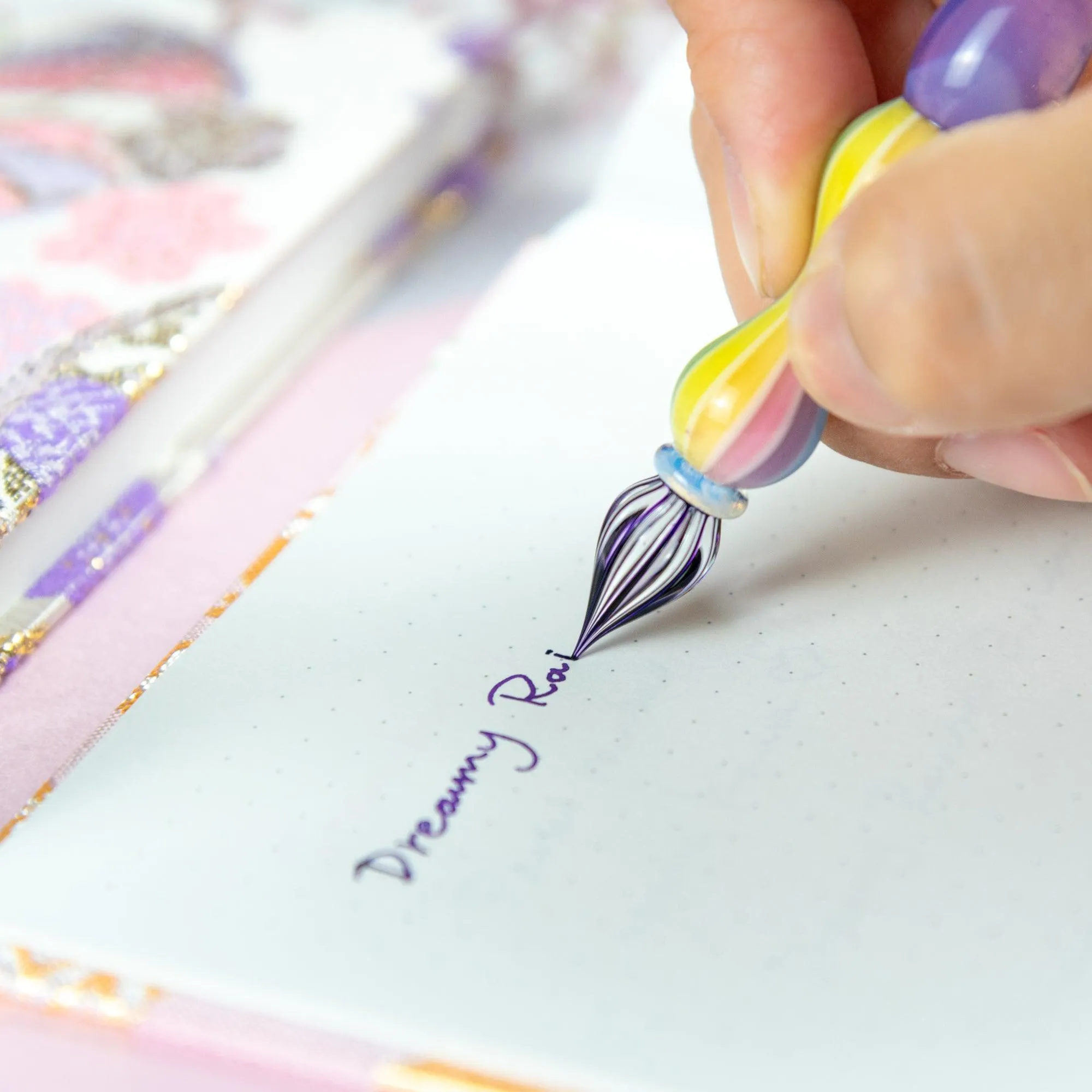 Dreamy Rainbow Balloon Glass Dip Pen | Rose