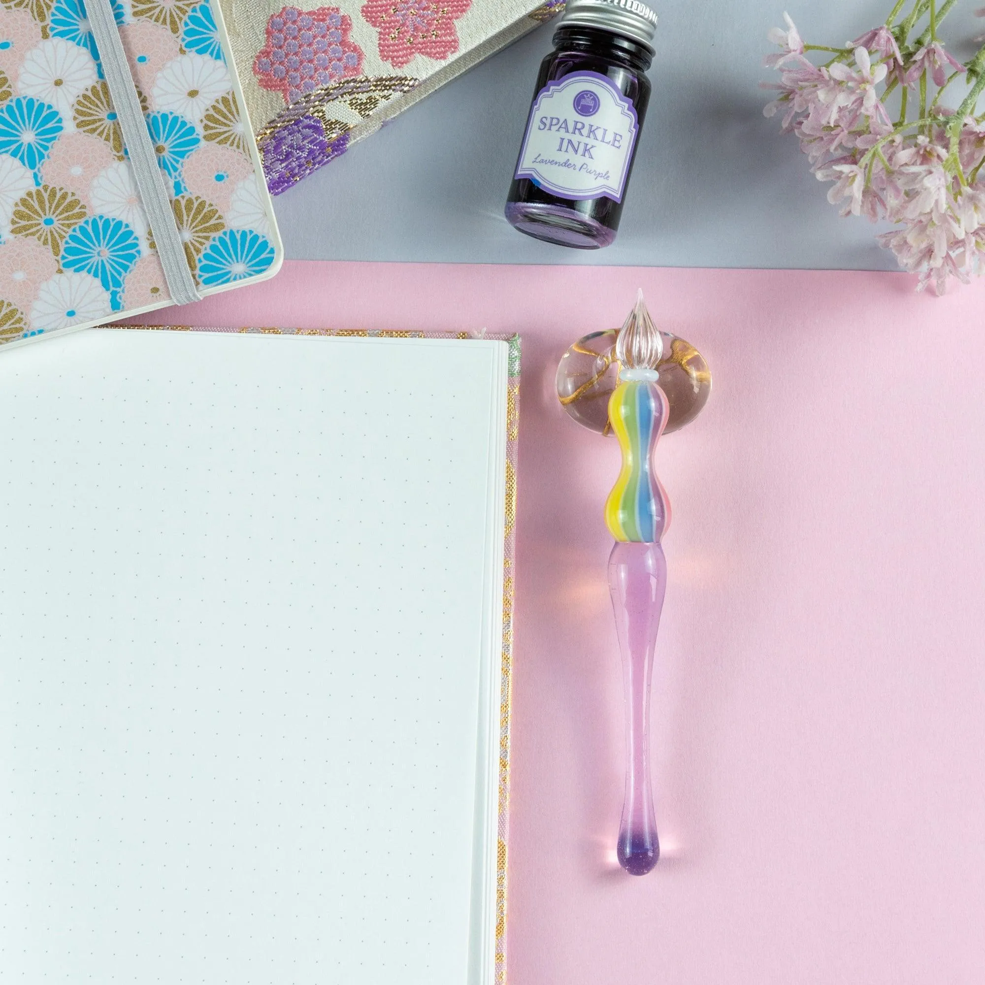 Dreamy Rainbow Balloon Glass Dip Pen | Rose