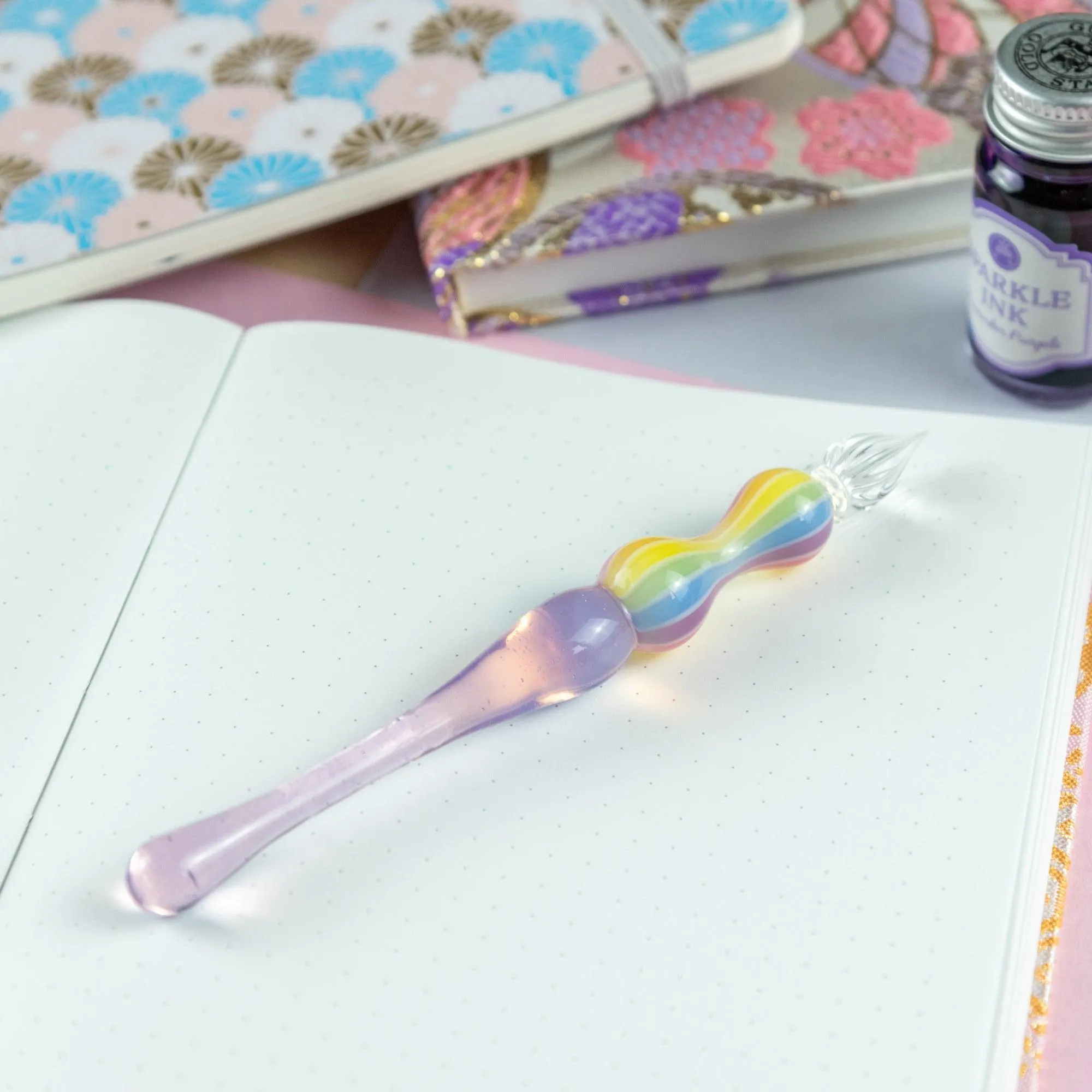 Dreamy Rainbow Balloon Glass Dip Pen | Rose