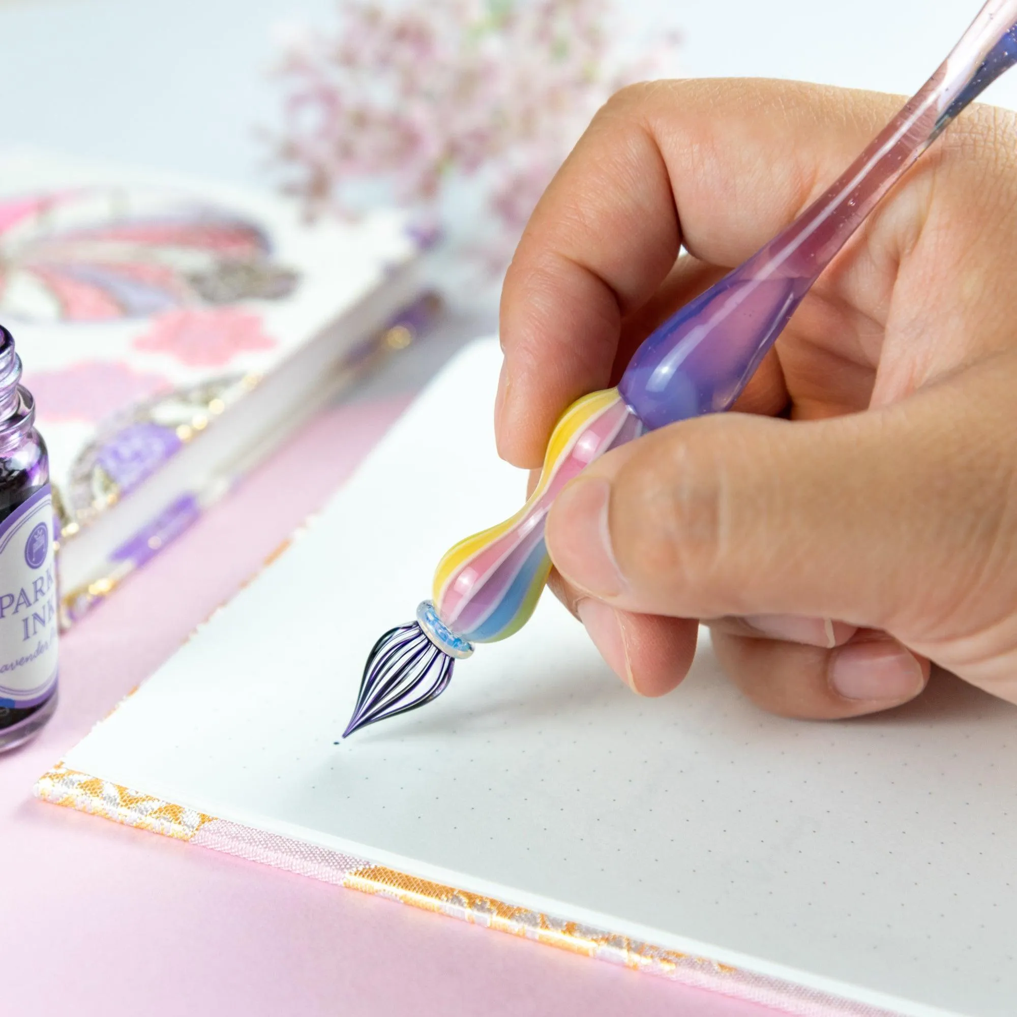 Dreamy Rainbow Balloon Glass Dip Pen | Rose